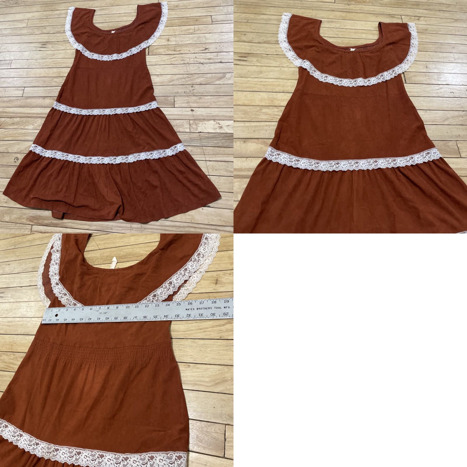 Vintage VINTAGE Cream Tiered Peasant Dress Women 6 Brown Cream Lace Boho Western Lagenlook 90s Dress Womens Size M / US 6-8 / IT 42-44 - 9 Thumbnail
