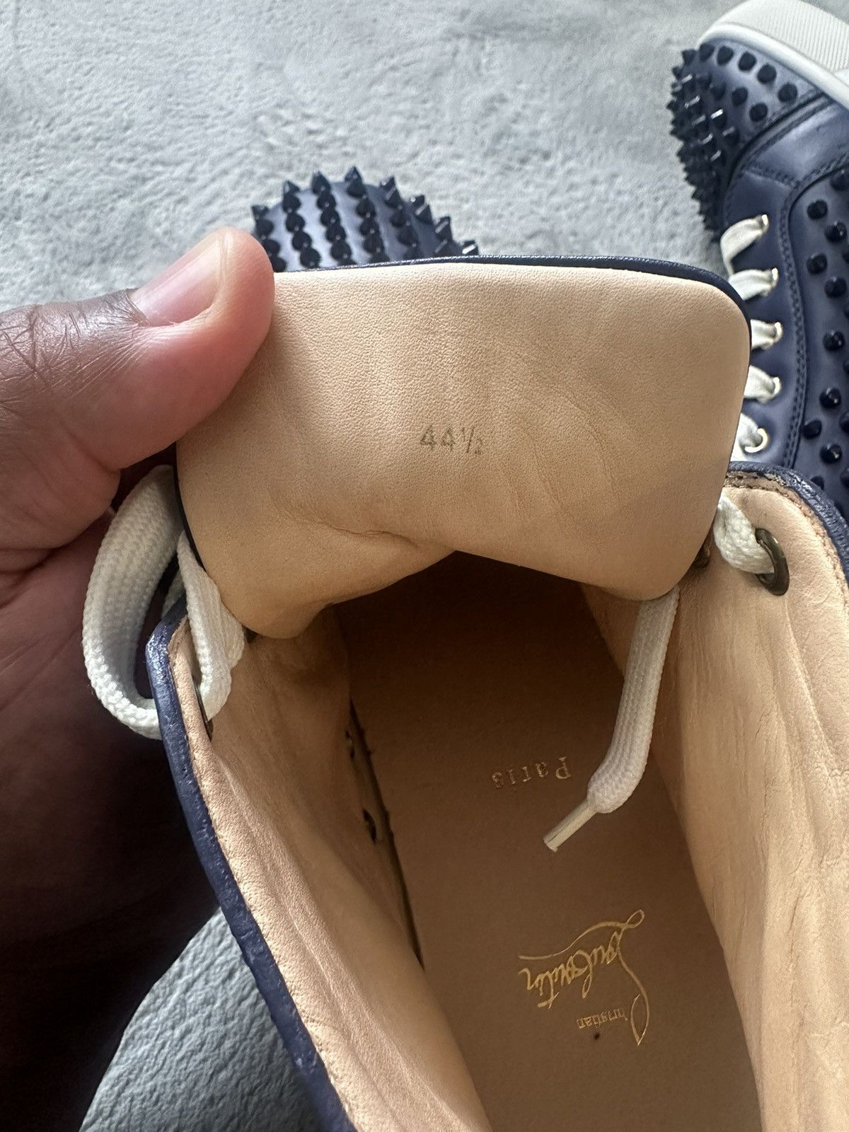 Christian Louboutin Christian Louboutin Navy Blue Spike Sneakers Size US 11.5 / EU 44-45 - 9 Thumbnail
