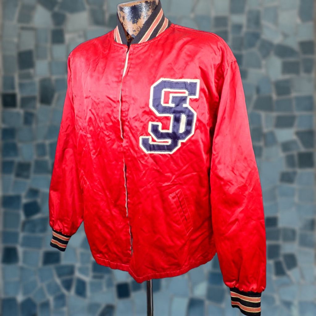 Vintage VINTAGE 60s Varsity Red Satin Letterman Jacket Men's XL Distressed Coat Retro Sports Party Size US XL / EU 56 / 4 - 1 Thumbnail