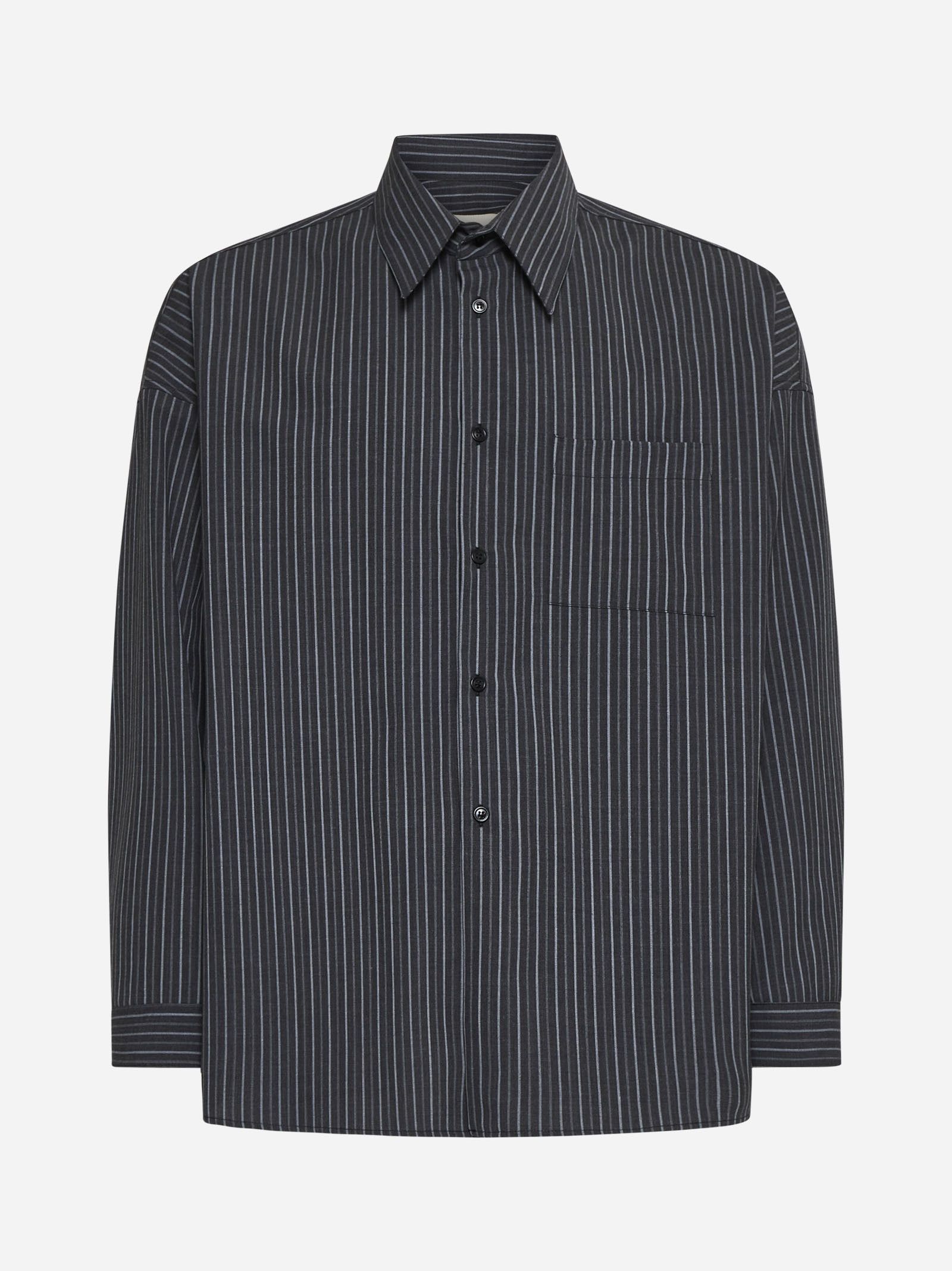 o1w1db11125 Wool Blend Striped Shirt in Black