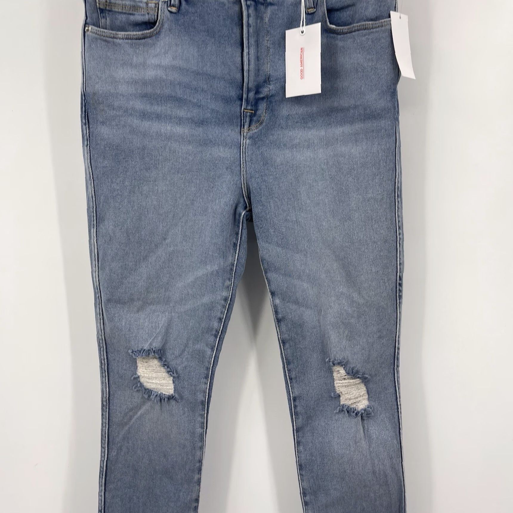 Good American Good American Jeans Womens 6 Distressed Stretch Mid Rise 5-Pocket Denim Blue 90s Style Straight Body: Curve Straight Girls Womens Size 28" / US 6 / IT 42 - 2 Thumbnail