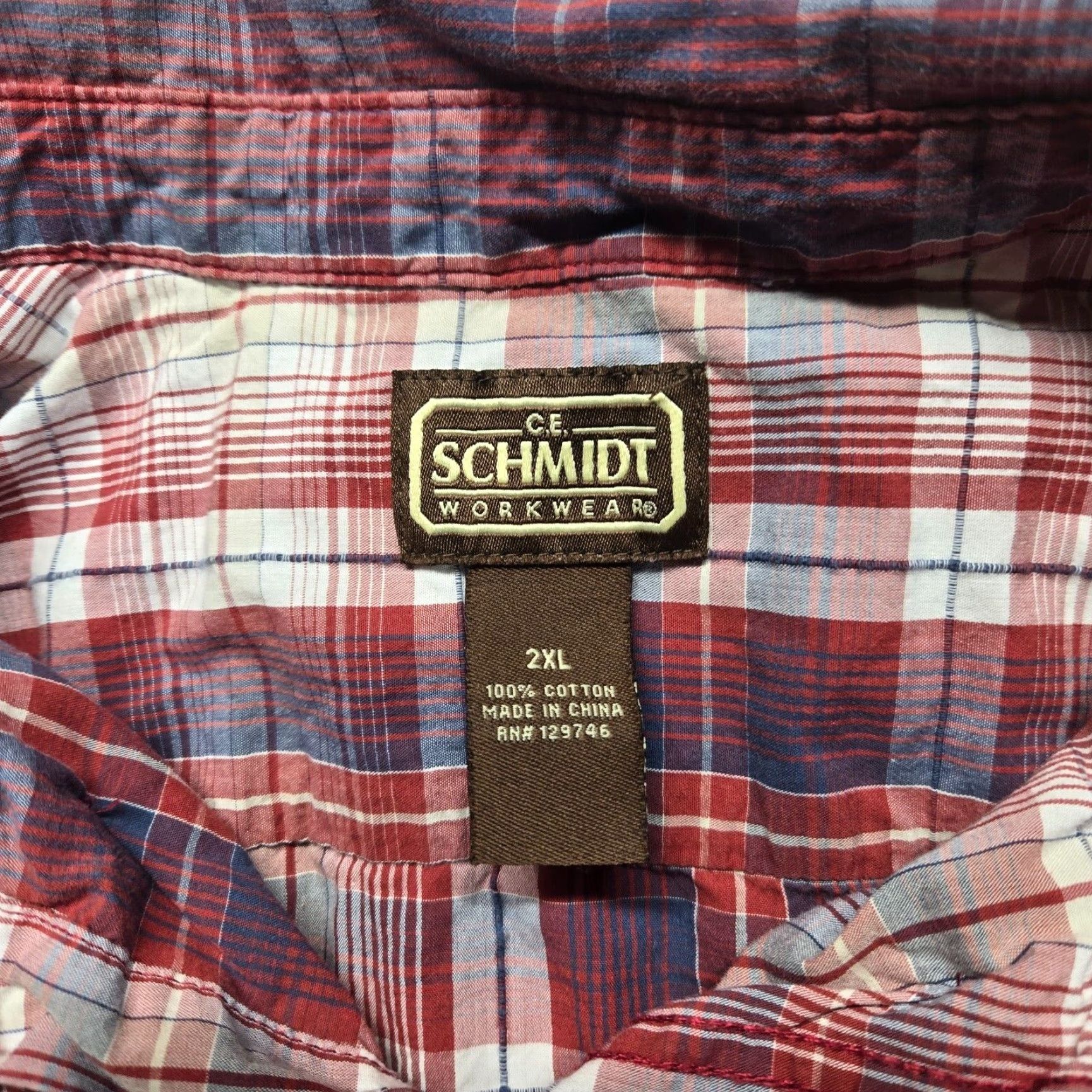 Vintage VINTAGE C.E. Schmidt Shirt Plaid Short Sleeve Button-Up Adult Men 2XL Red Classic Workwear Mens Size US XXL / EU 58 / 5 - 2 Thumbnail