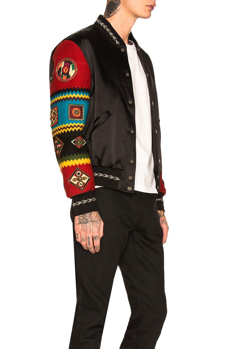 Saint Laurent Paris o1tko11224 Indian Tapestry Sleeve Bomber Jacket Multicolor Size US L / EU 52-54 / 3 - 3 Thumbnail