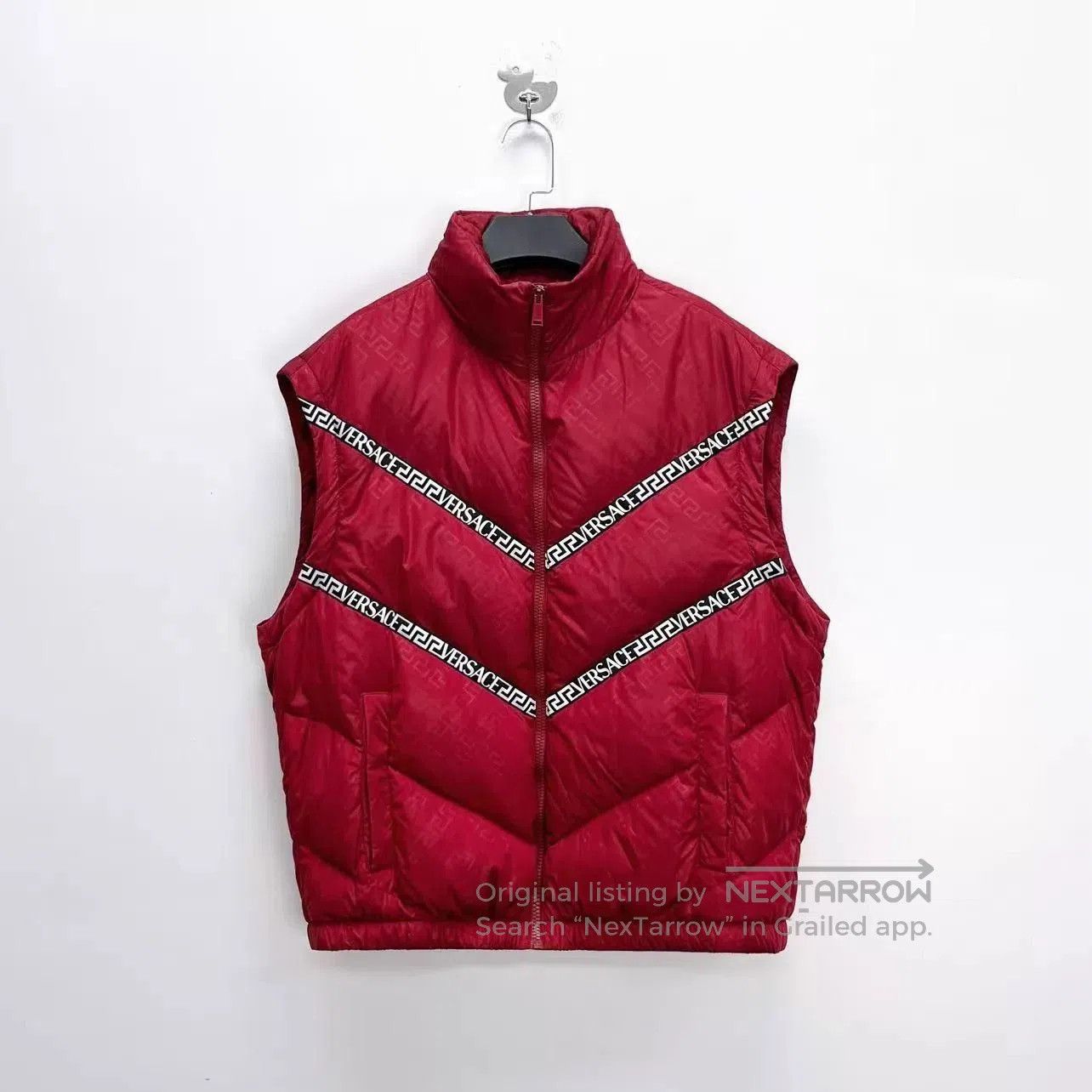 Versace Red Padded Jacket with Diagonal Stripes Size M. Size US M / EU 48-50 / 2 - 3 Thumbnail