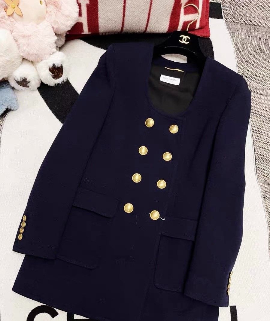 Saint Laurent Paris Saint Laurent Dark Blue Double-Breasted Blazer Size S / US 4 / IT 40 - 1 Thumbnail