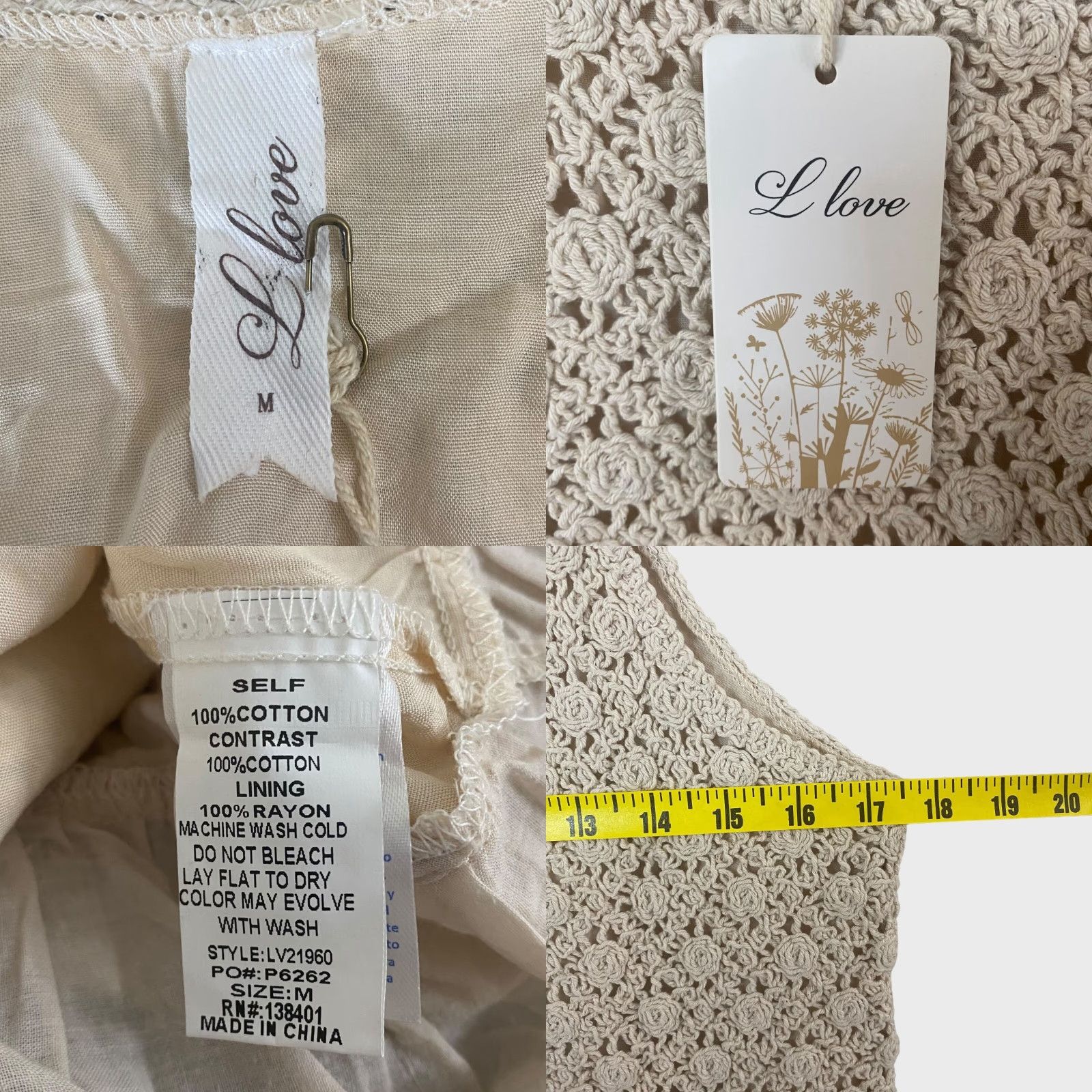 Vintage VINTAGE L Love Boho Crochet Tank Top Womens Medium Beige Cotton Floral Knit New Size M / US 6-8 / IT 42-44 - 8 Thumbnail