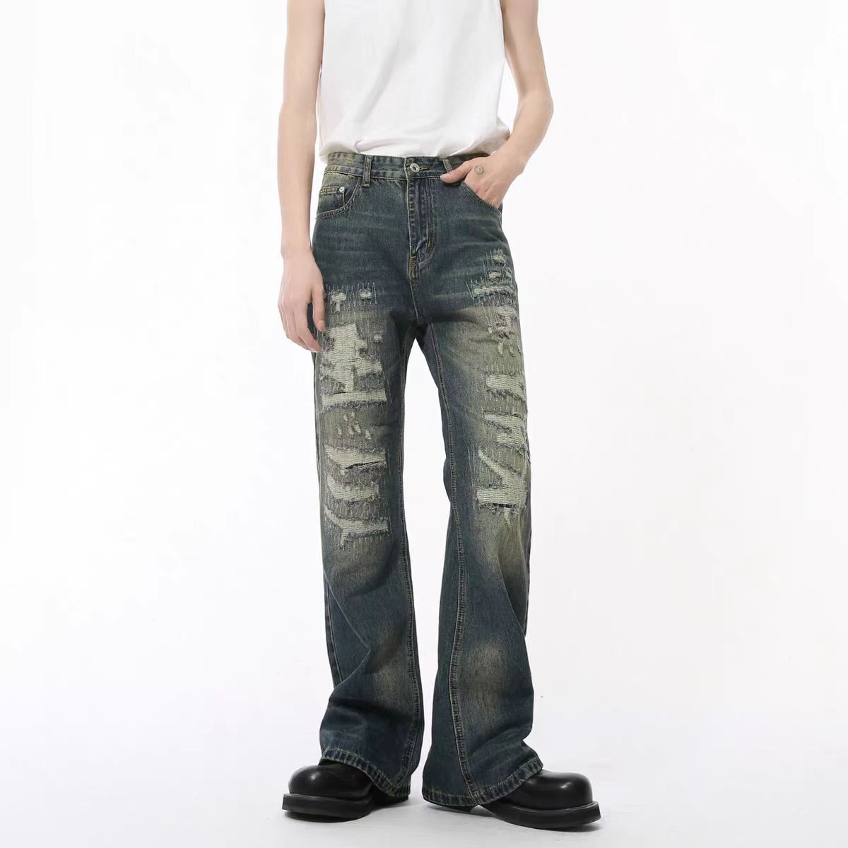 Japanese Brand × Jean High street worn patches vintage micro flare baggy jeans Size US 32 / EU 48 - 4 Thumbnail