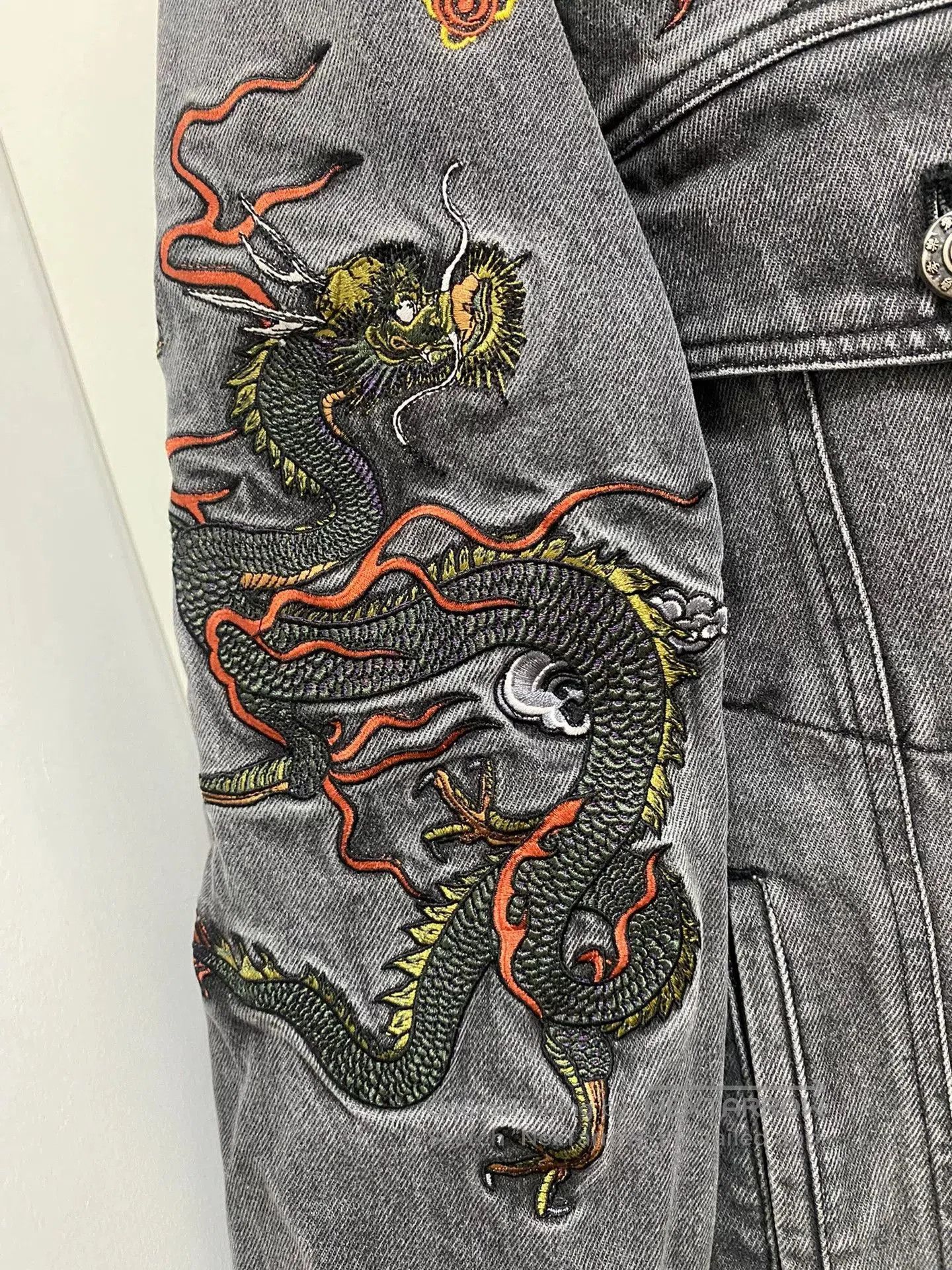 CHENPENG Chinese Style Washed Denim Embroidery Jacket. Size US M / EU 48-50 / 2 - 5 Thumbnail