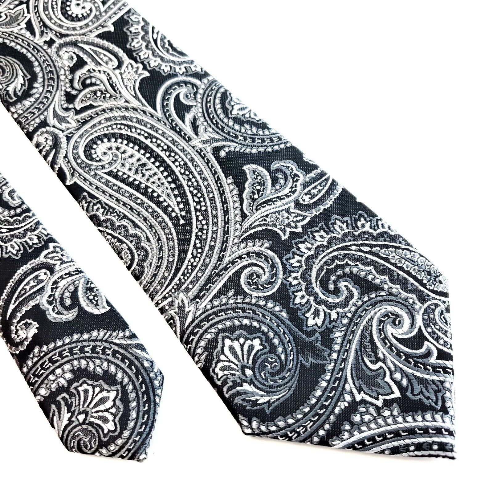 Pierre Cardin Pierre Cardin Paisley Woven Gray Skinny Polyester Tie Size ONE SIZE - 1 Thumbnail
