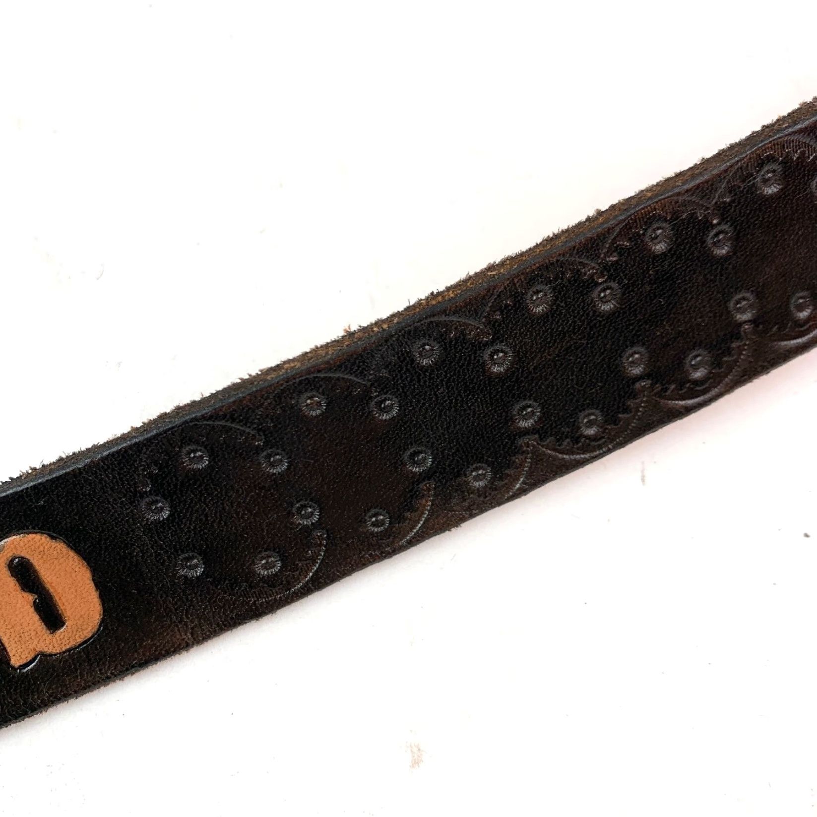 Vintage VINTAGE Leather Belt 34 Dark Brown Mens Size 34 Embossed DAVID Personalized 1.25" Size 34 - 6 Thumbnail