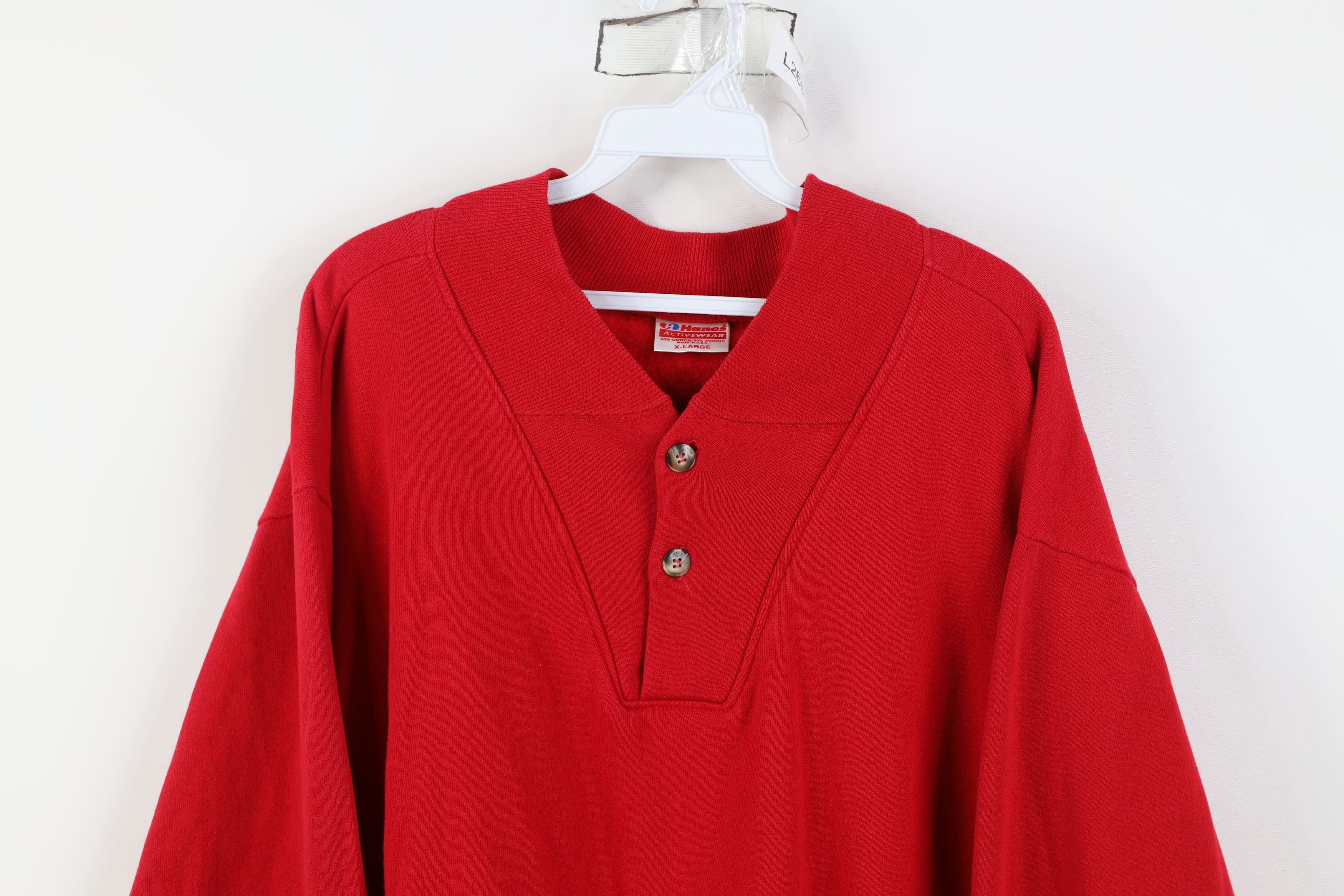 Hanes Vintage 80s 90s Hanes Pullover Henley Sweatshirt Red USA Size US XL / EU 56 / 4 - 2 Thumbnail