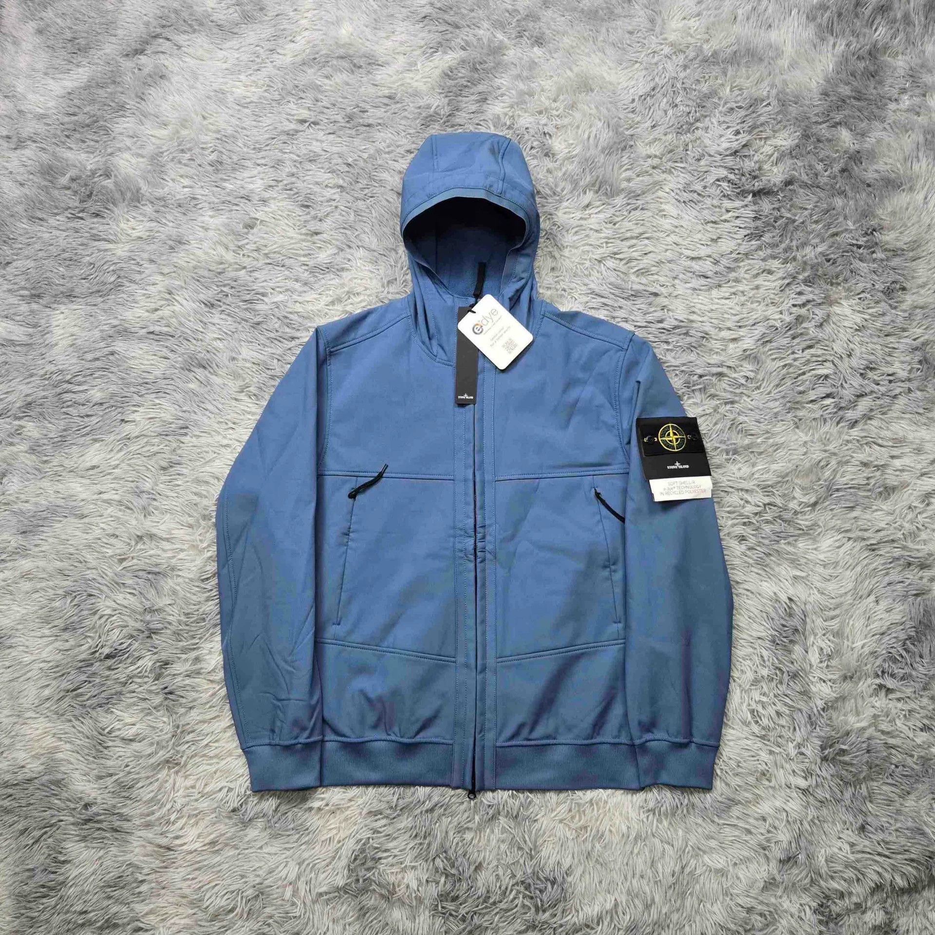 stone island soft shell zip jacket in sky blue