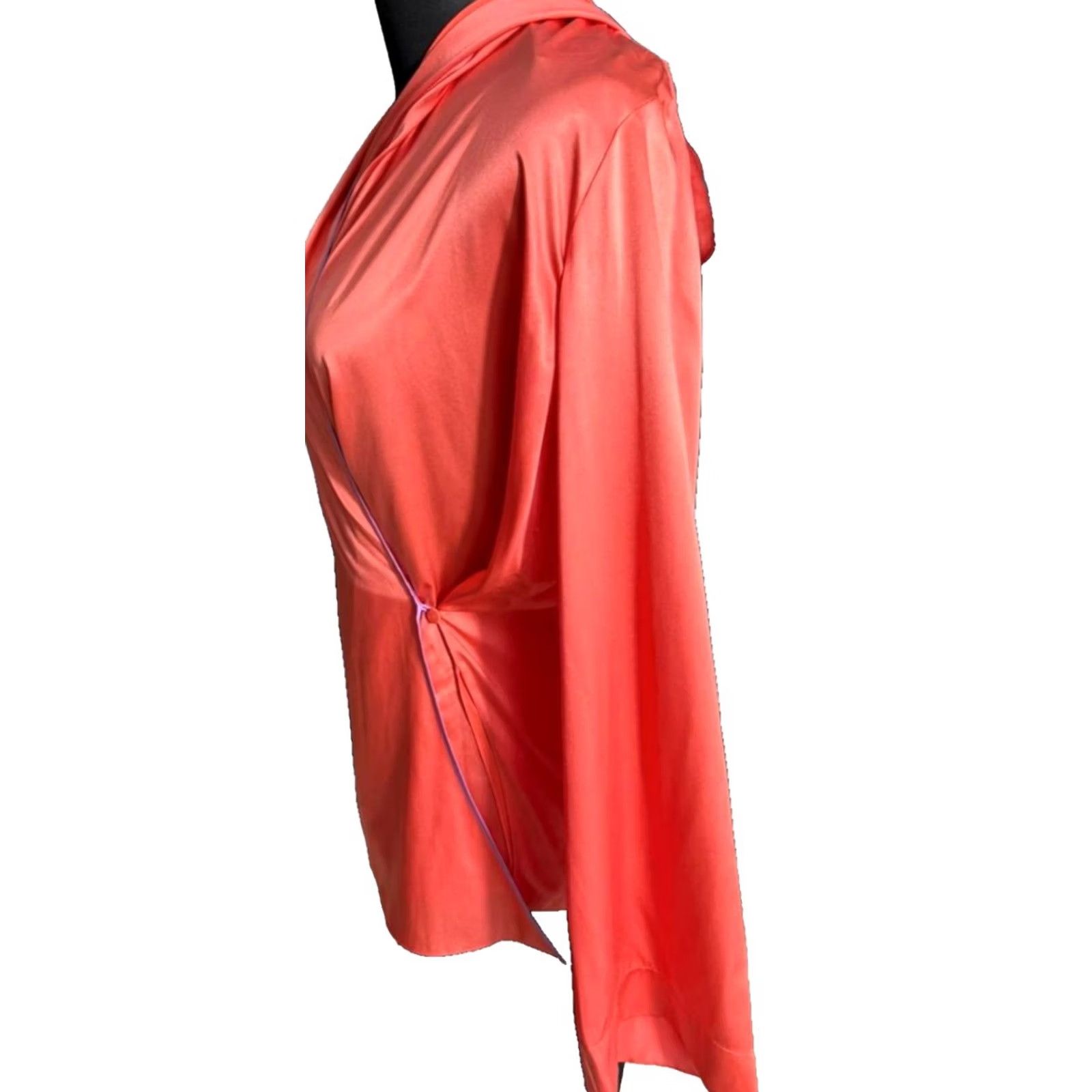 Giorgio Armani Giorgio Armani Women's Orange Satin Draped Hooded Wrap Blouse Size 42 BNWT Satin Blouse Hooded V-Neck Pullover Long Sleeve Solid Orange Women 42 Size M / US 6-8 / IT 42-44 - 3 Thumbnail