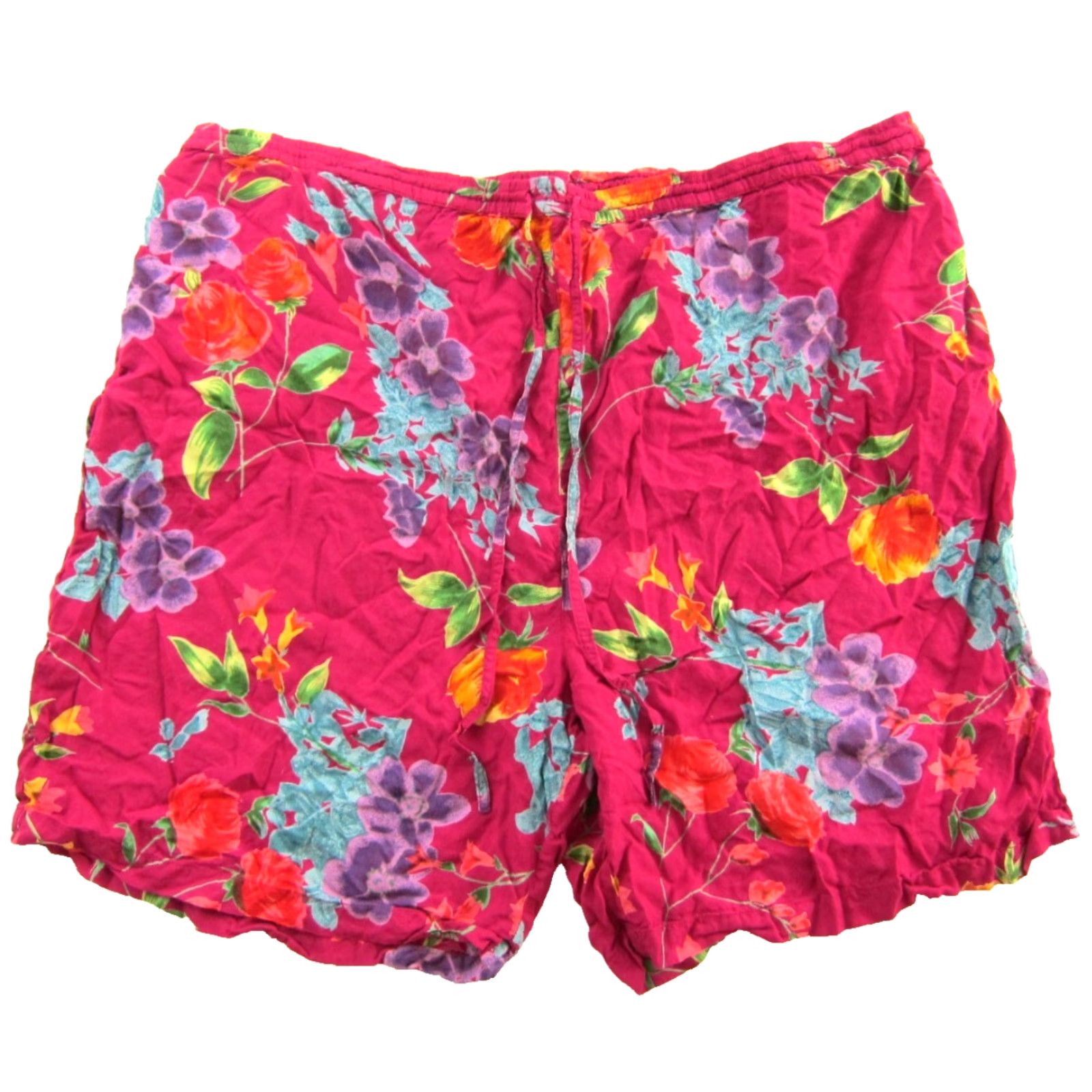 Pinko VINTAGE LA CERA 100% Rayon Pink Green Purple Blue Floral Pocket Tie Casual Shorts Women 2X Size 40" / US 18 - 2 Thumbnail