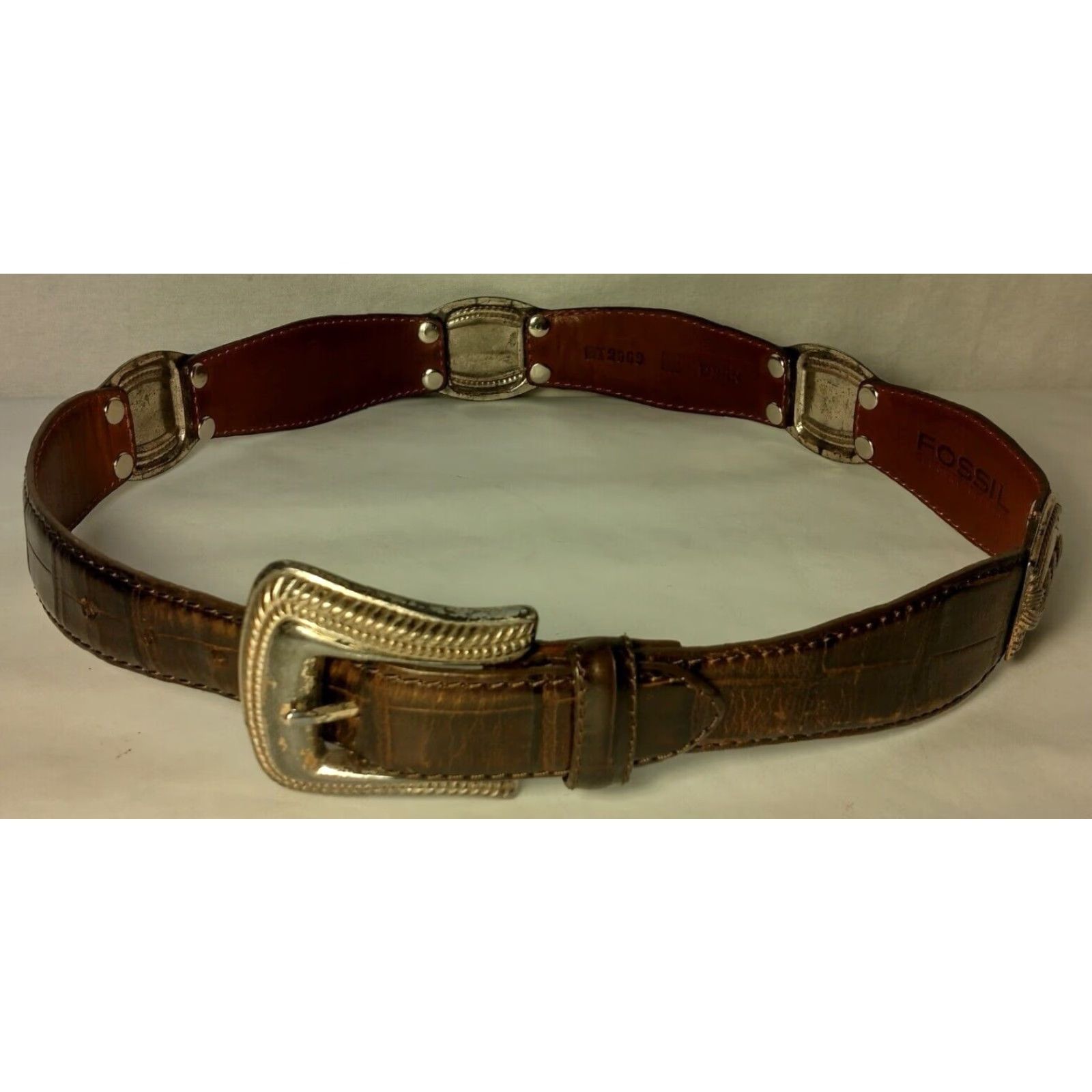 Fossil **Fossil Women Medium Brown Leather Metal Links Adjustable Belt** User: Fossil Women Medium Brown Leather Metal Links Adjustable Belt Size ONE SIZE - 2 Thumbnail