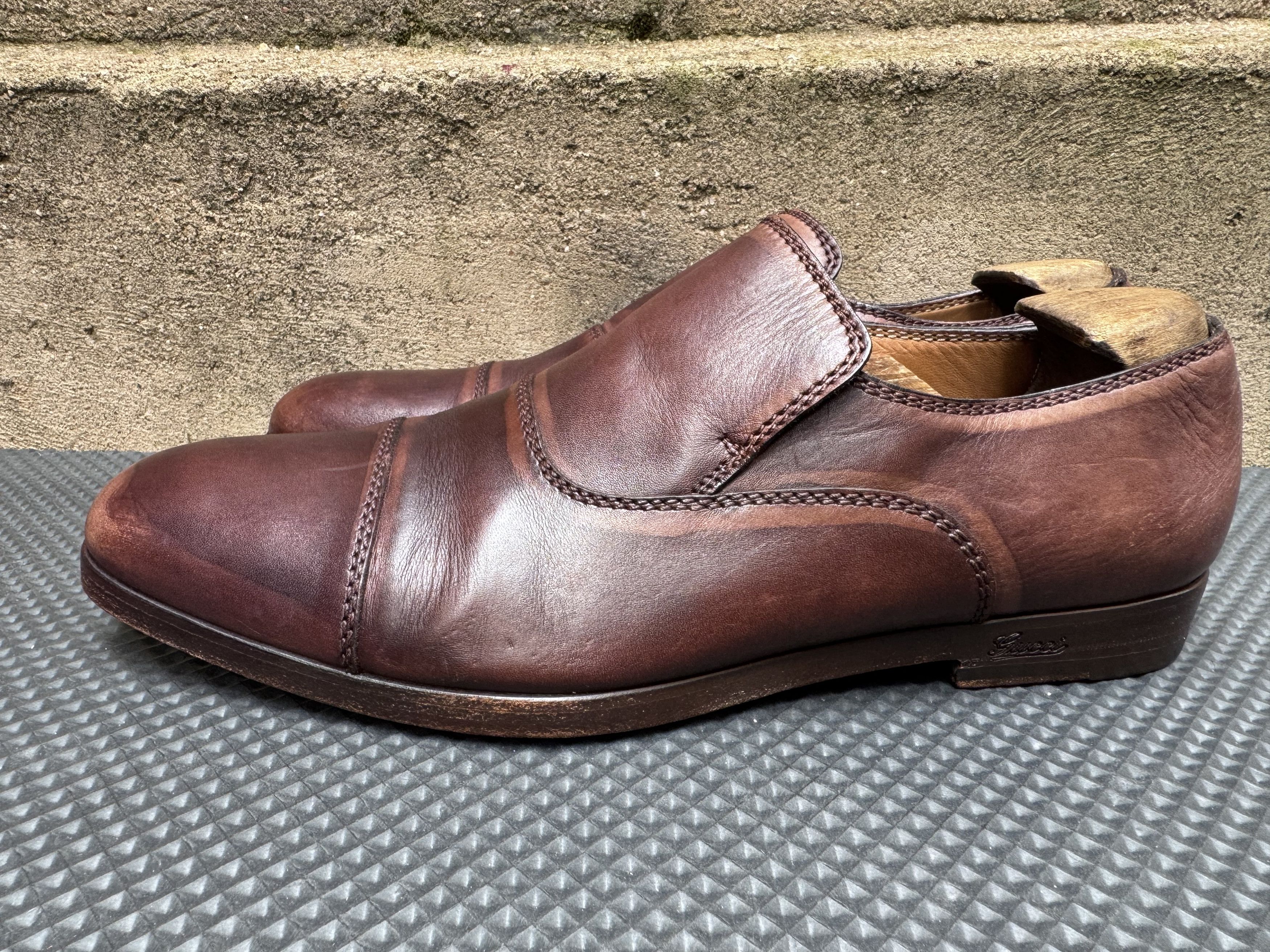 Gucci Gucci Leather Slip on Loafer Signature Brown Antiqued Size US 8 / EU 41 - 3 Thumbnail
