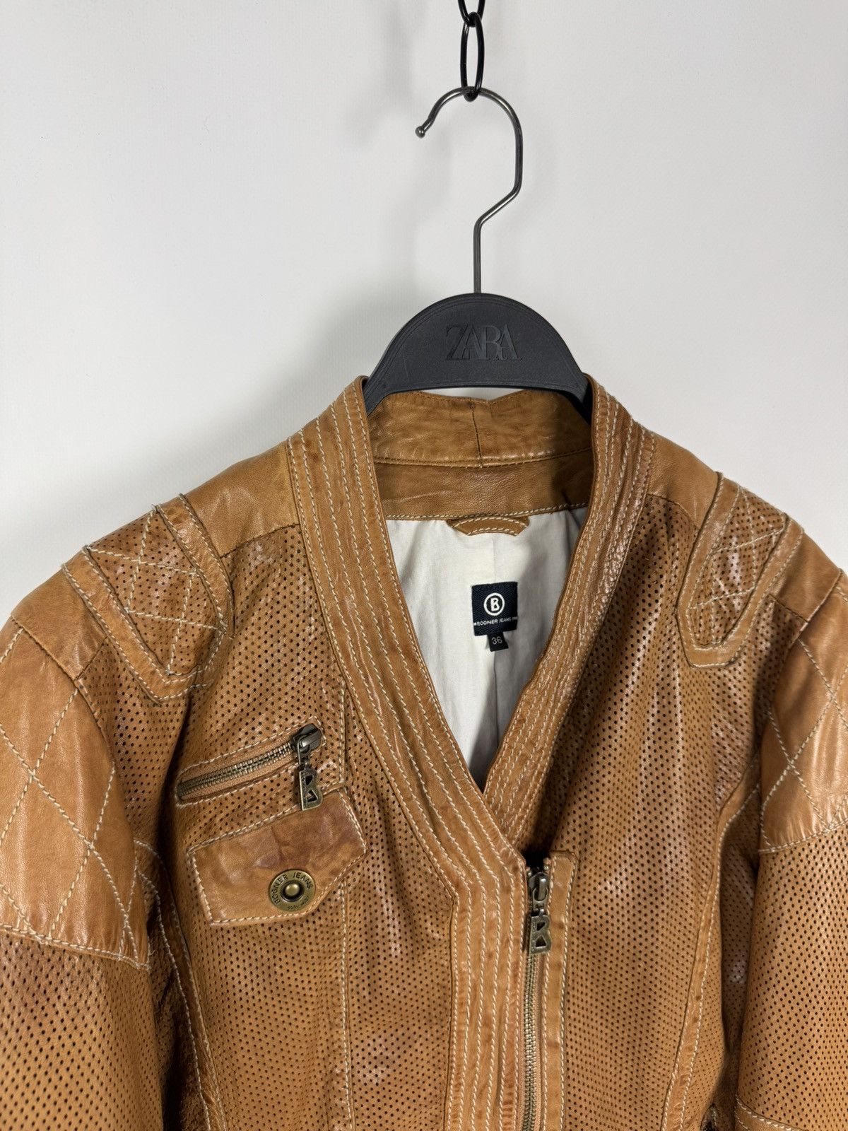Bogner Bogner Jeans Perforation Brown Women’s Leather Jacket Size XS / US 0-2 / IT 36-38 - 4 Thumbnail