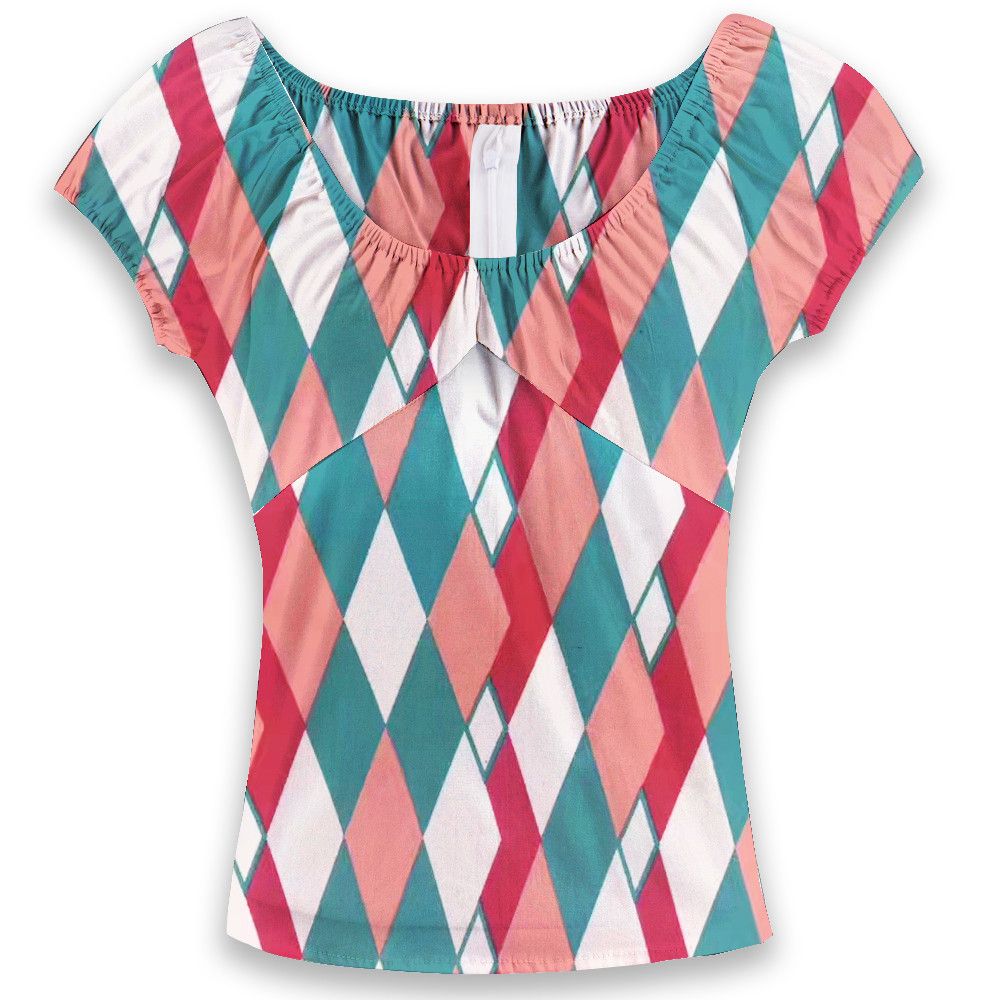 Other Harlequin Printing Zipper Back Vintage Women Tops Pink Size XXL / US 16-18 / IT 52-54 - 1 Thumbnail