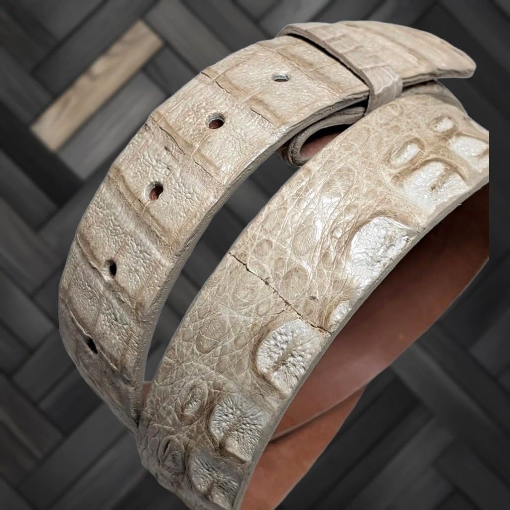 Vintage VINTAGE USA made GENUINE CROCODILE buckle belt 34 leather lined WESTERN cowboy Off-White Mens Size 34 - 1 Thumbnail