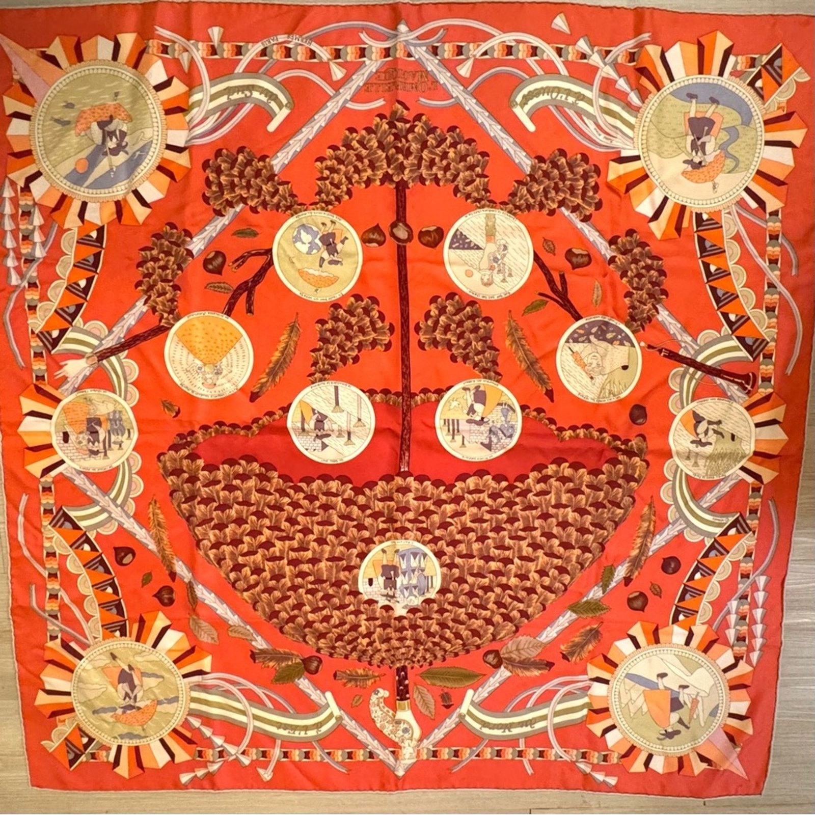 Hermes Hermes silk scarf theme is the magic umbrella coral colorway Size ONE SIZE - 13 Thumbnail