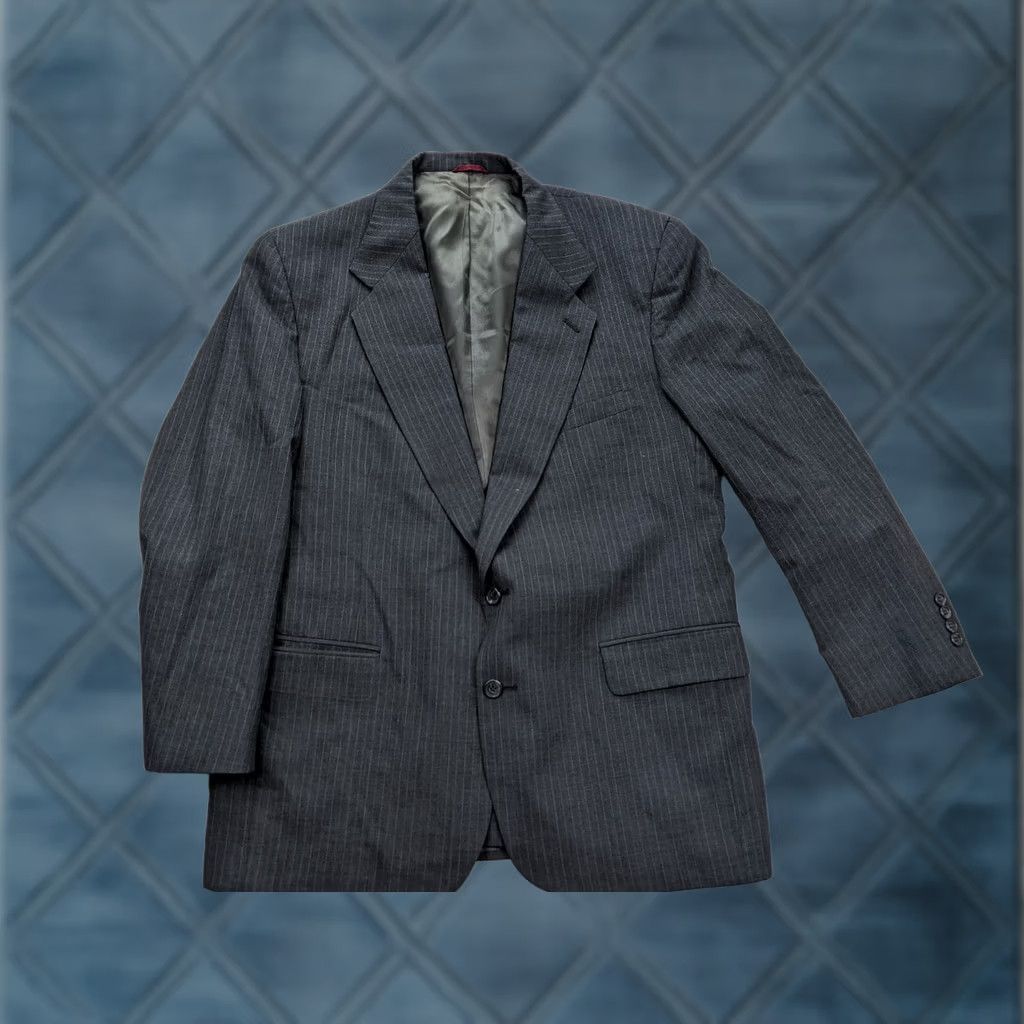 Vintage Richard Thomas Eulberg Mens Blazer Jacket Sport Coat Gray Pinstripe 40L Notch Lapel 2-Button Single-Breasted, Dry Clean Only, Regular Fit, Mens Jacket Size 40R - 1 Thumbnail