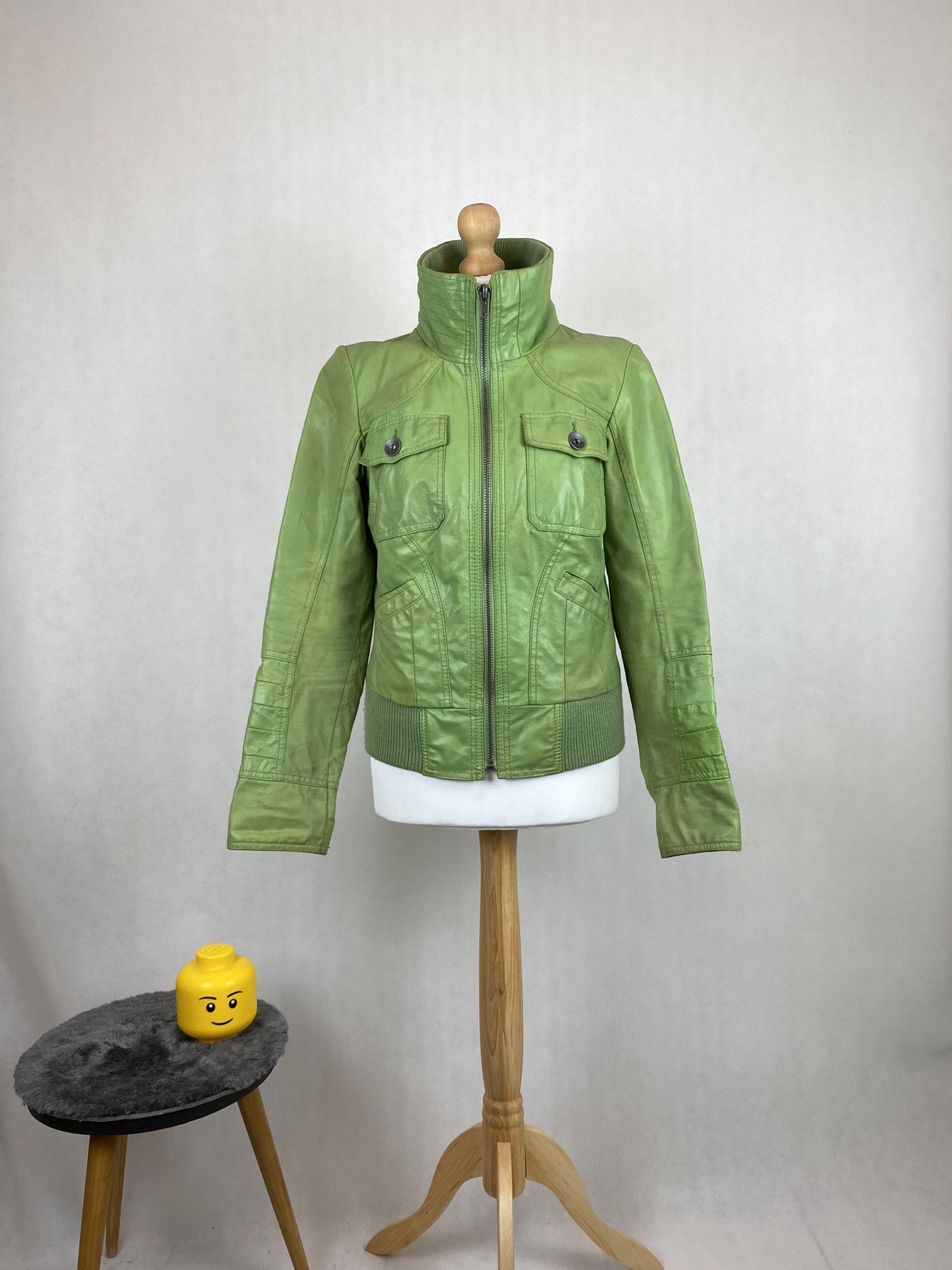 Genuine Leather × Members Only real leather jacket green lemon big collar avant garde Size M / US 6-8 / IT 42-44 - 1 Thumbnail