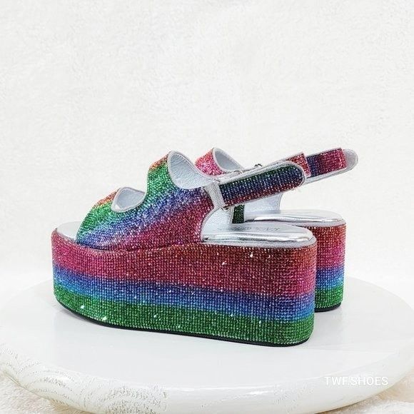 Other Oh Yeah Multi Color Rainbow 3" Platform Sparkling Rhinestone Size US 10 / IT 40 - 3 Thumbnail