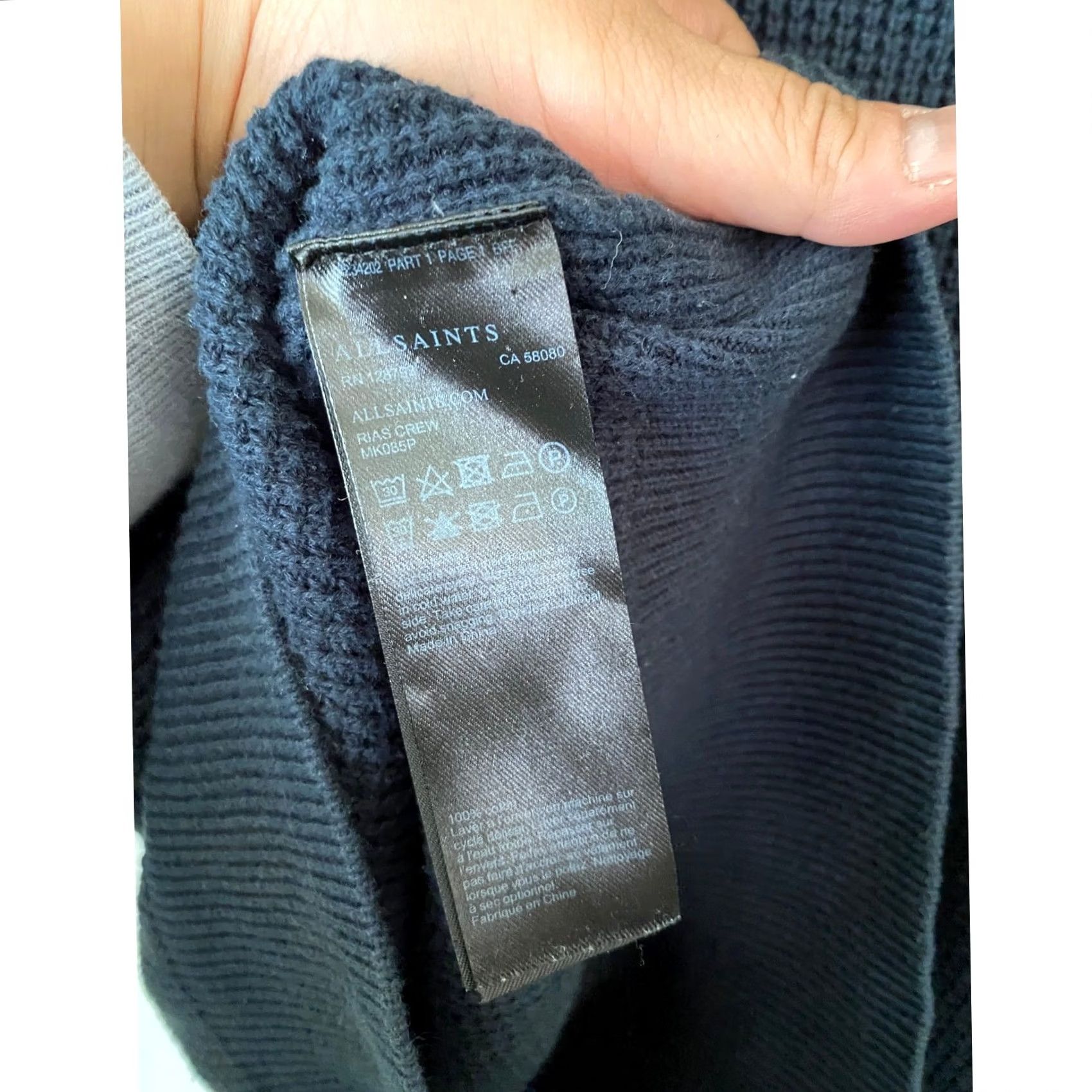 Allsaints AllSaints Men Navy Blue Waffle Knit Pullover Sweater Ramskull Logo Small XS? Size US S / EU 44-46 / 1 - 4 Thumbnail