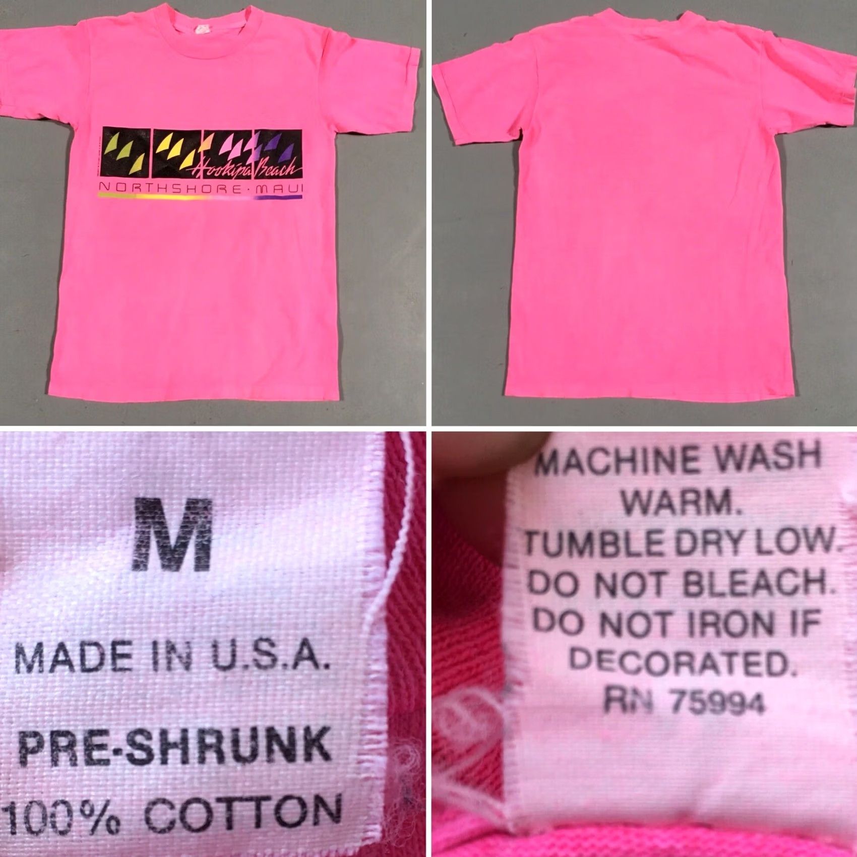 Vintage VINTAGE Hookipa Beach North Shore Maui Neon Graphics T-Shirt 1987 M Mens Short Sleeve 100% Cotton Pink Geometric 80s Graphic Tee Size US M / EU 48-50 / 2 - 7 Thumbnail