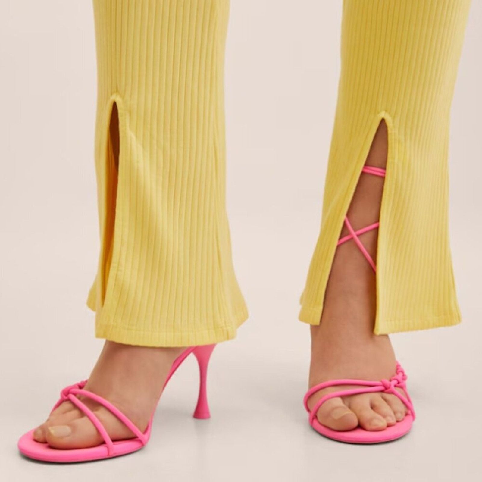 Mango Mango MNG Side Slit Knit Pants Yellow NWT Large Size 34" / US 12 / IT 48 - 5 Thumbnail