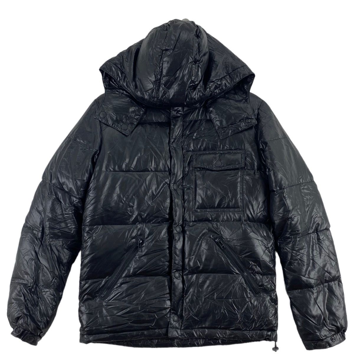 HARE Japanese Brand Black Hooded Puffer Leather Bomber