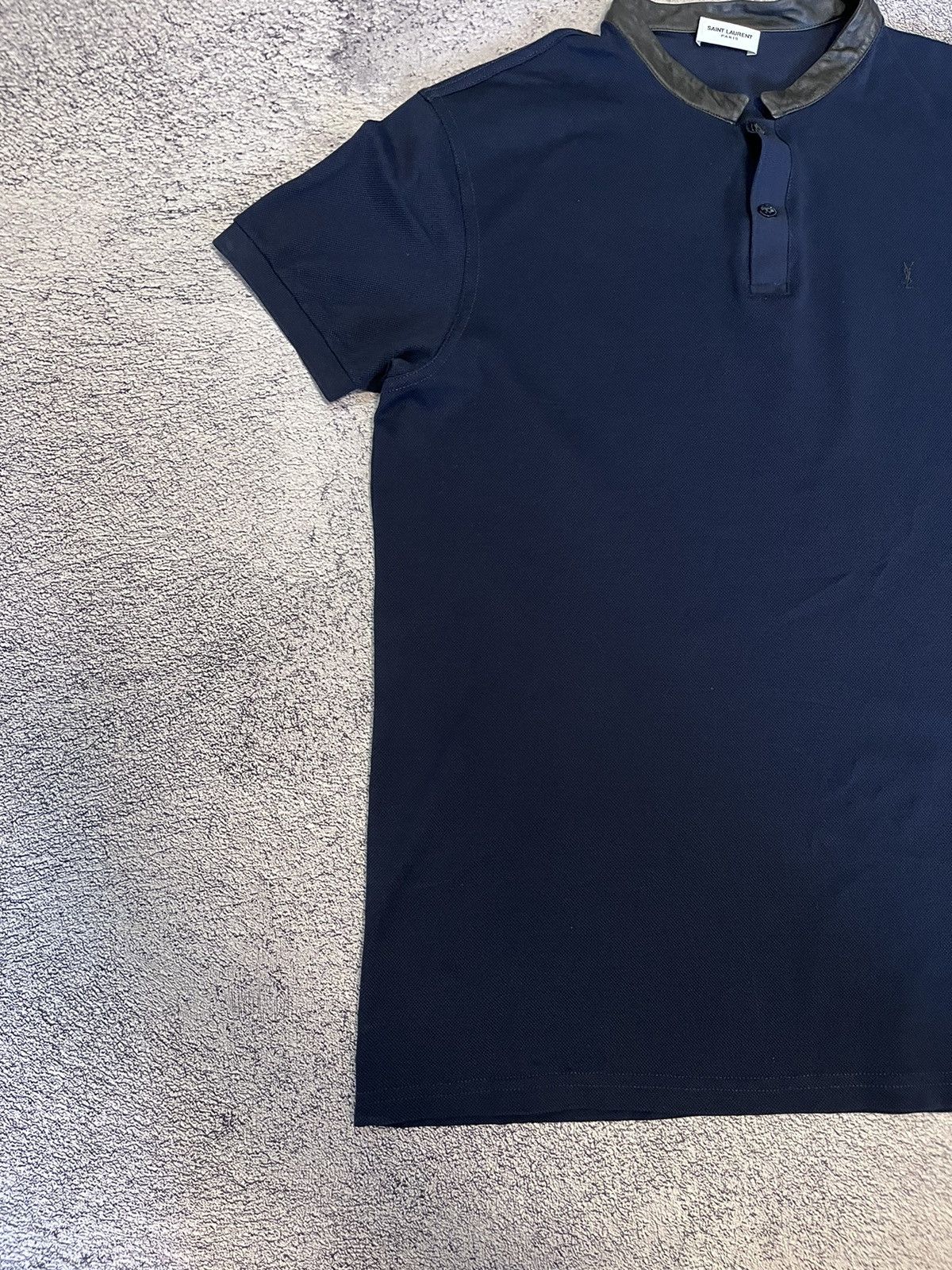 Saint Laurent Paris Saint Laurent Mens T - Shirt Polo Leather Collar Blue Size US L / EU 52-54 / 3 - 13 Thumbnail