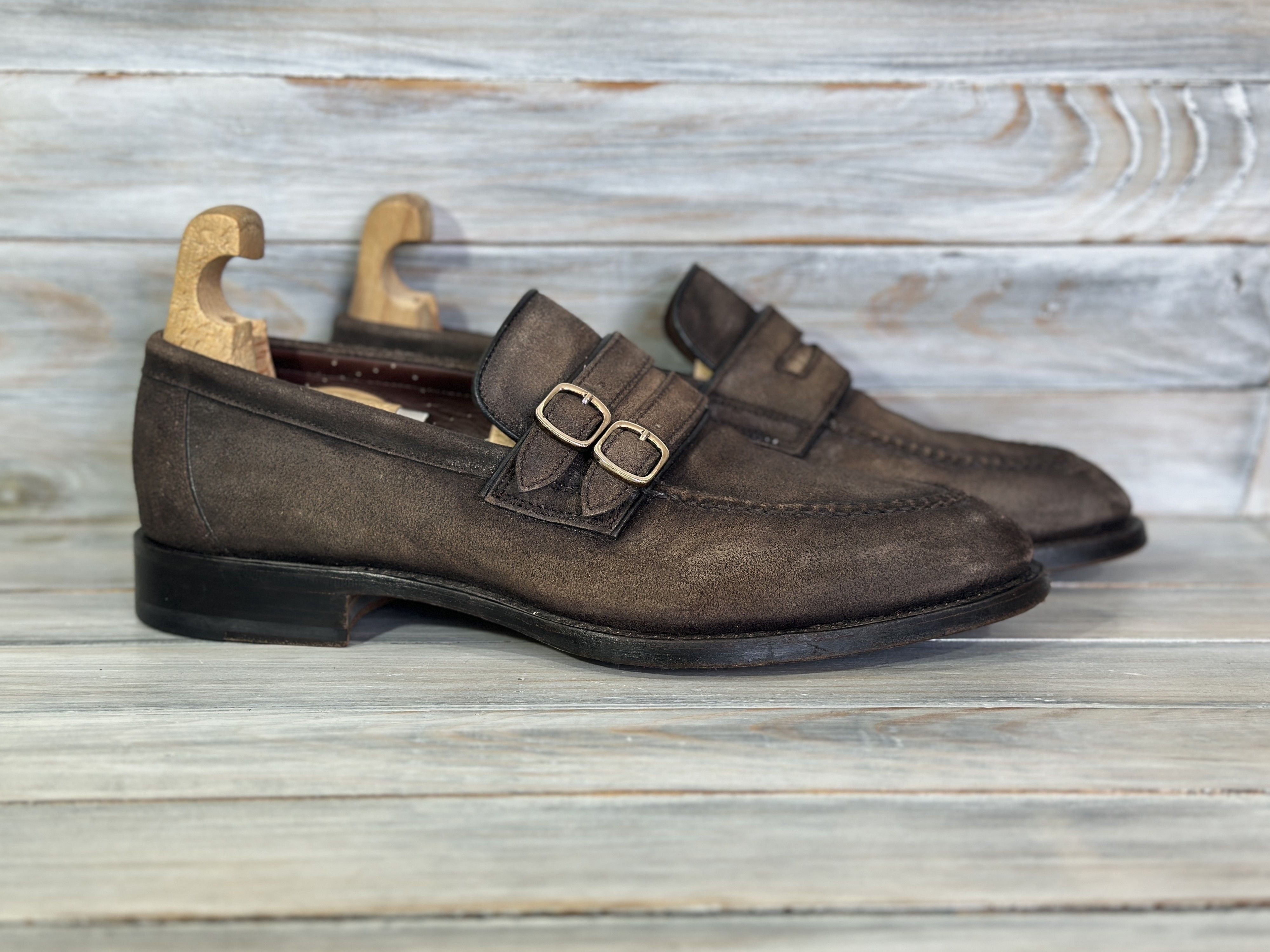 Santoni SANTONI Goodyear Leather Double Strap Loafers Luxury Brand Size US 9.5 / EU 42-43 - 1 Thumbnail