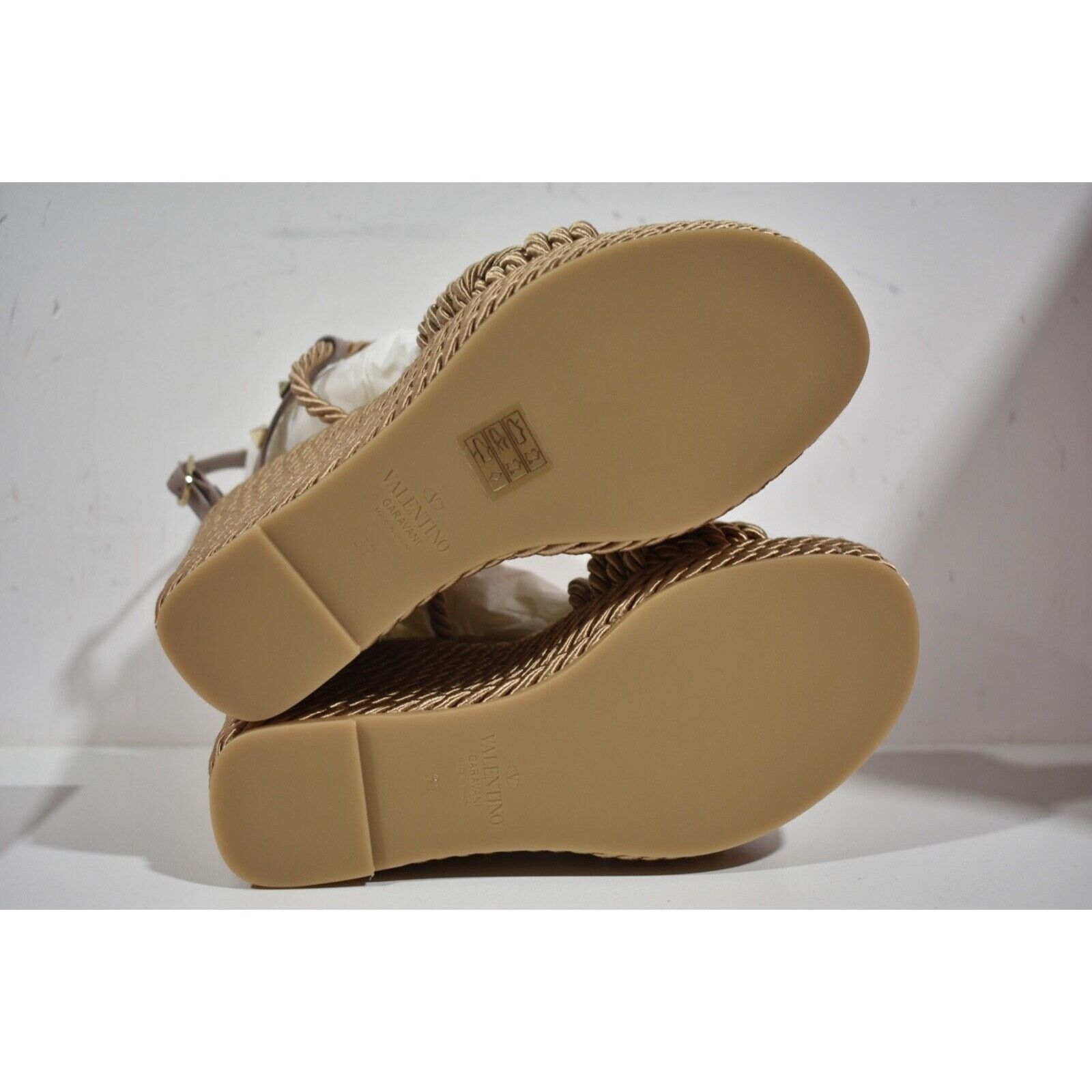 Valentino Rockstud Torchon Poudre Rope Wedge Ankle Strap Sandal 37 Size US 7 / IT 37 - 12 Thumbnail
