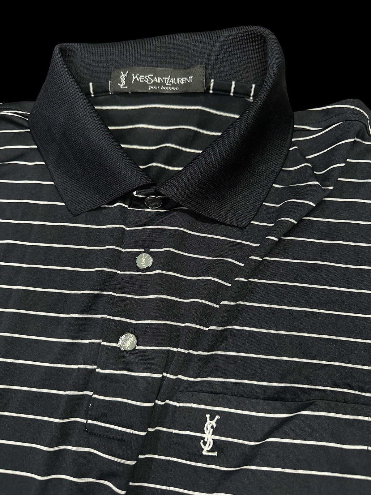 Saint Laurent Paris YsL💥Collar Tee Stripe Ysl Pour Homme 💥❗️ Size US XL / EU 56 / 4 - 2 Thumbnail