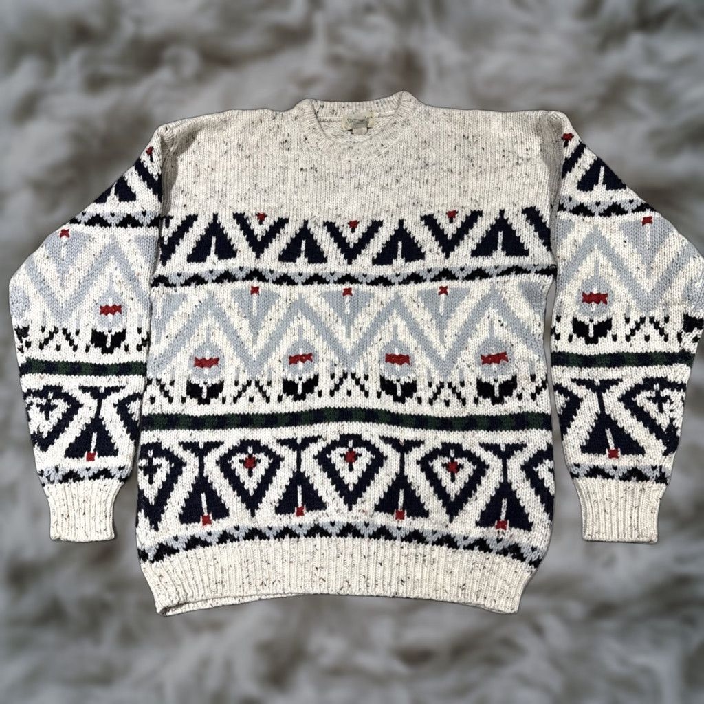 Vintage VINTAGE St. Johns Bay Sweater Mens XLT Geometric Fair Isle Acrylic Wool Blend Pullover Crew Neck Knits Beige Men Size US XL / EU 56 / 4 - 1 Thumbnail