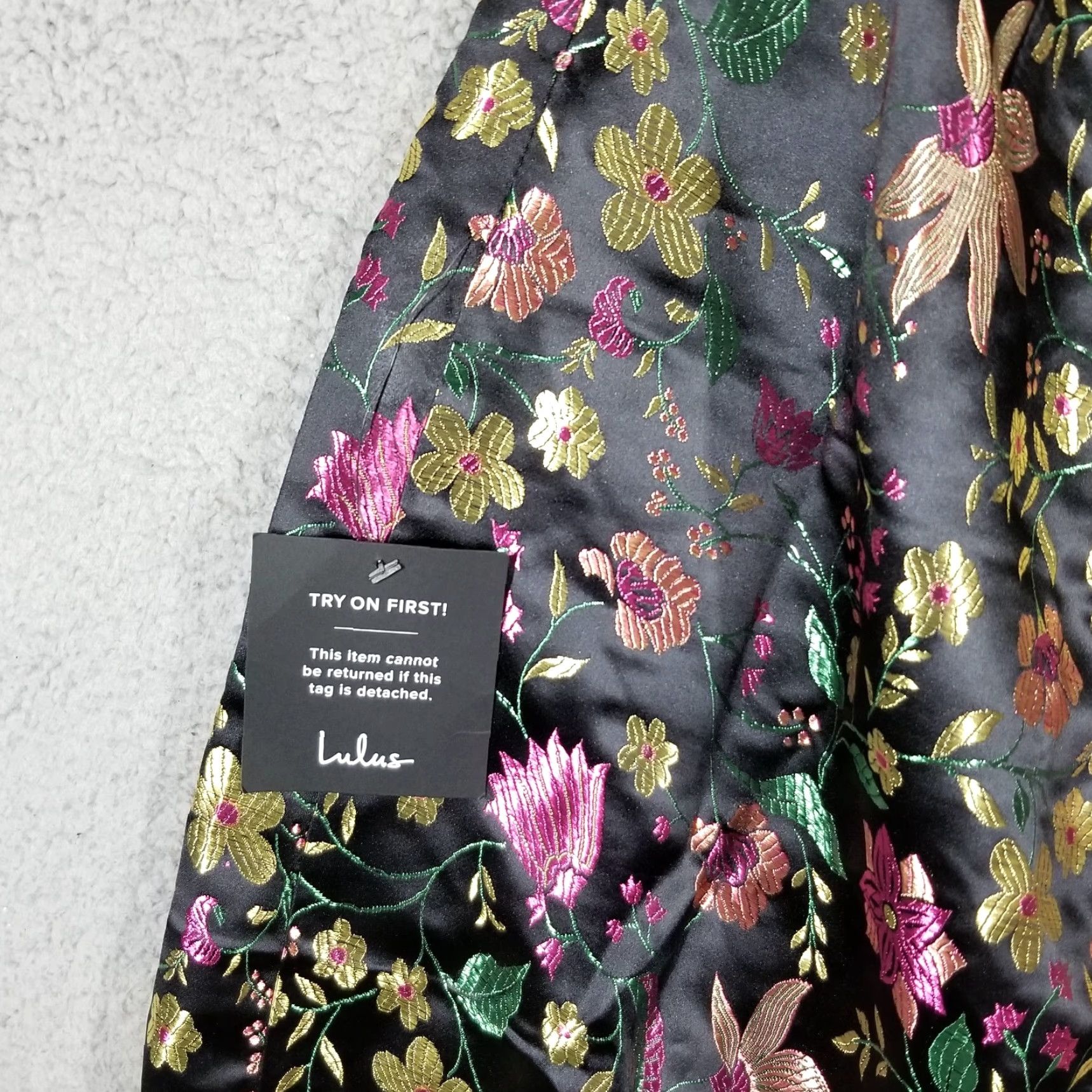 Lulus Make a Move Black Satin Floral Jacquard Strapless Midi Dress NWT Medium