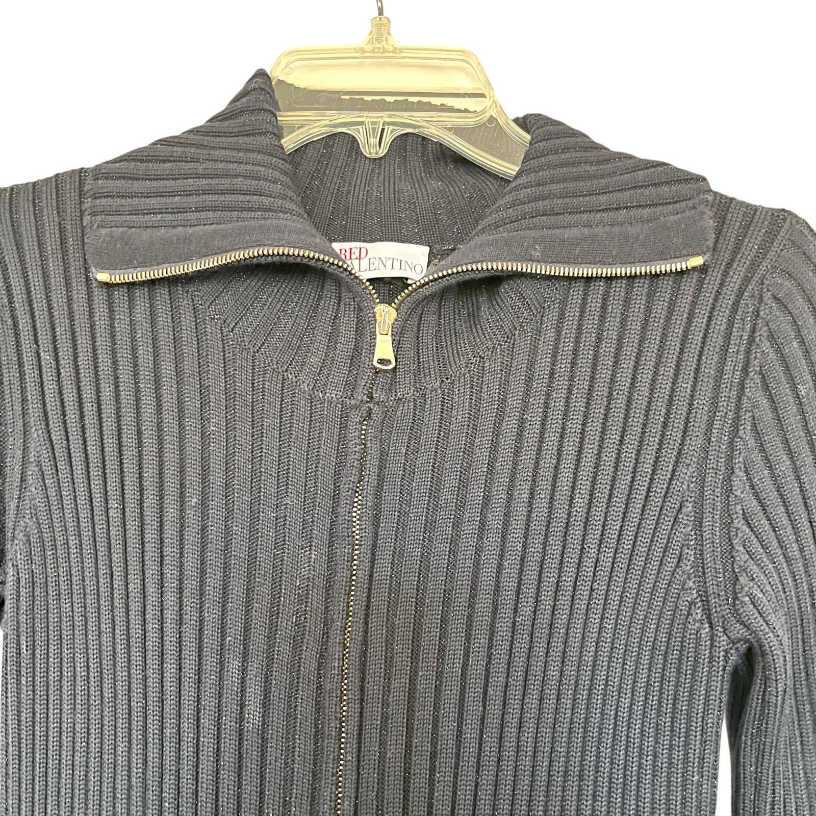RED Valentino Red Valentino Navy Metallic Ribbed Knit Bow Sweater Dress Size XS / US 0-2 / IT 36-38 - 7 Thumbnail