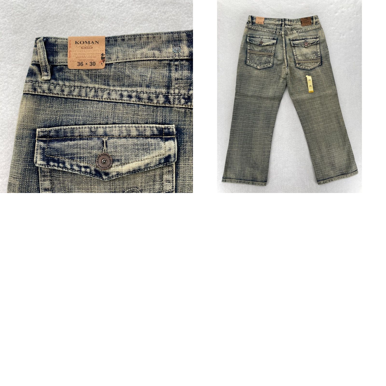 Denime Vintage Koman Jeans Mens 36x30 Relaxed Straight Blue Denim Flap Pocket Y2K NWT Denim Jeans Size US 36 / EU 52 - 9 Thumbnail