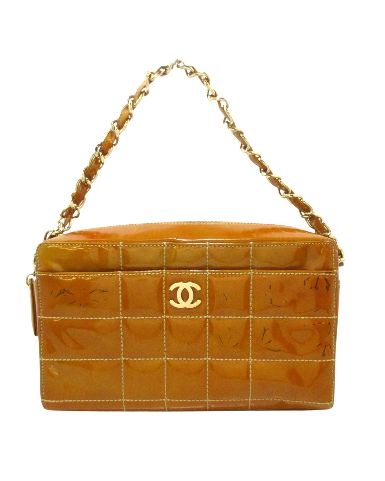 image of Chanel Sophisticated Brown Patent Leather Shoulder Bag, Women's