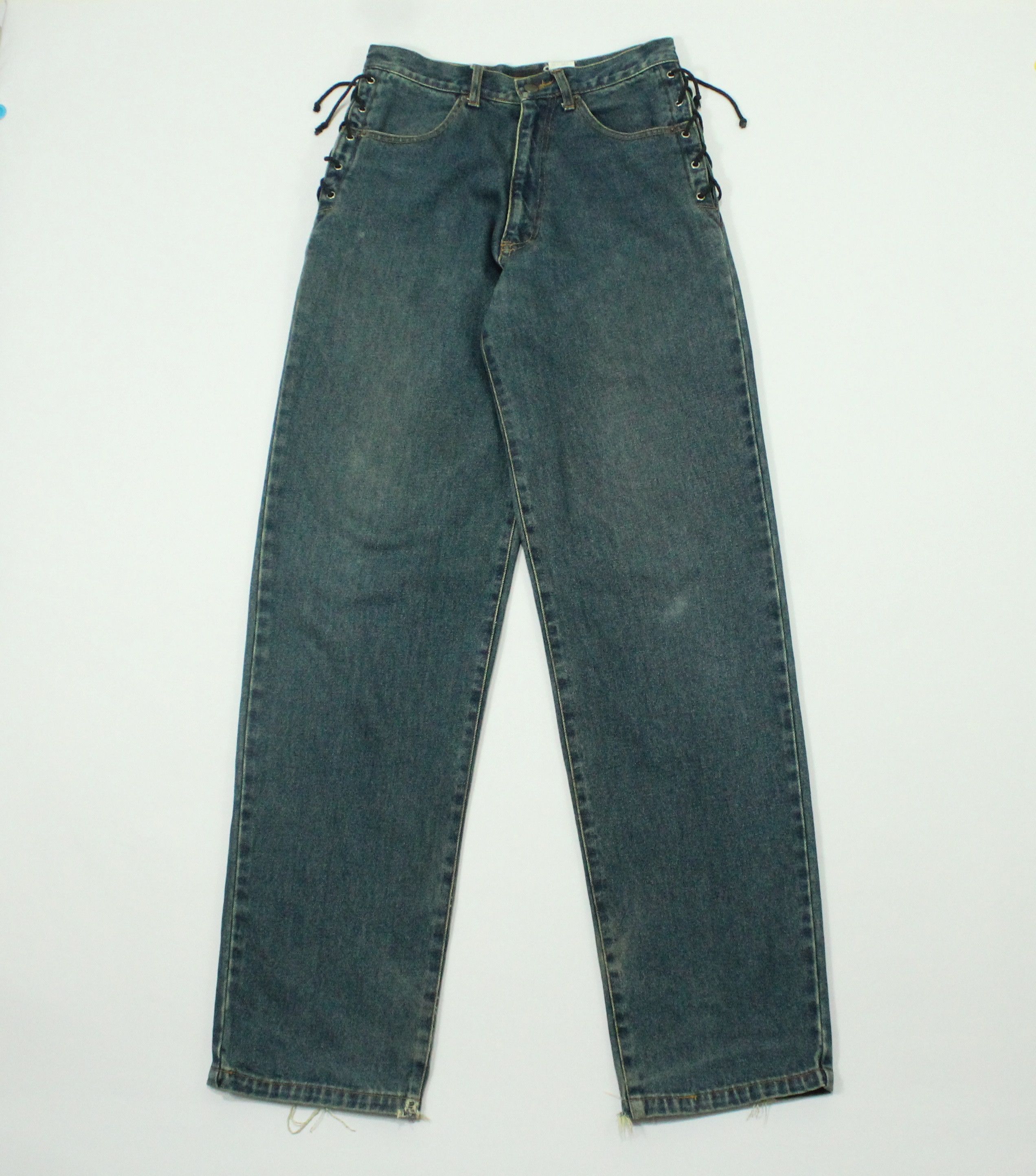 Harley Davidson Lace Up Sided HARLEY DAVIDSON Denim Distressed Jeans Size 28" / US 6 / IT 42 - 2 Thumbnail