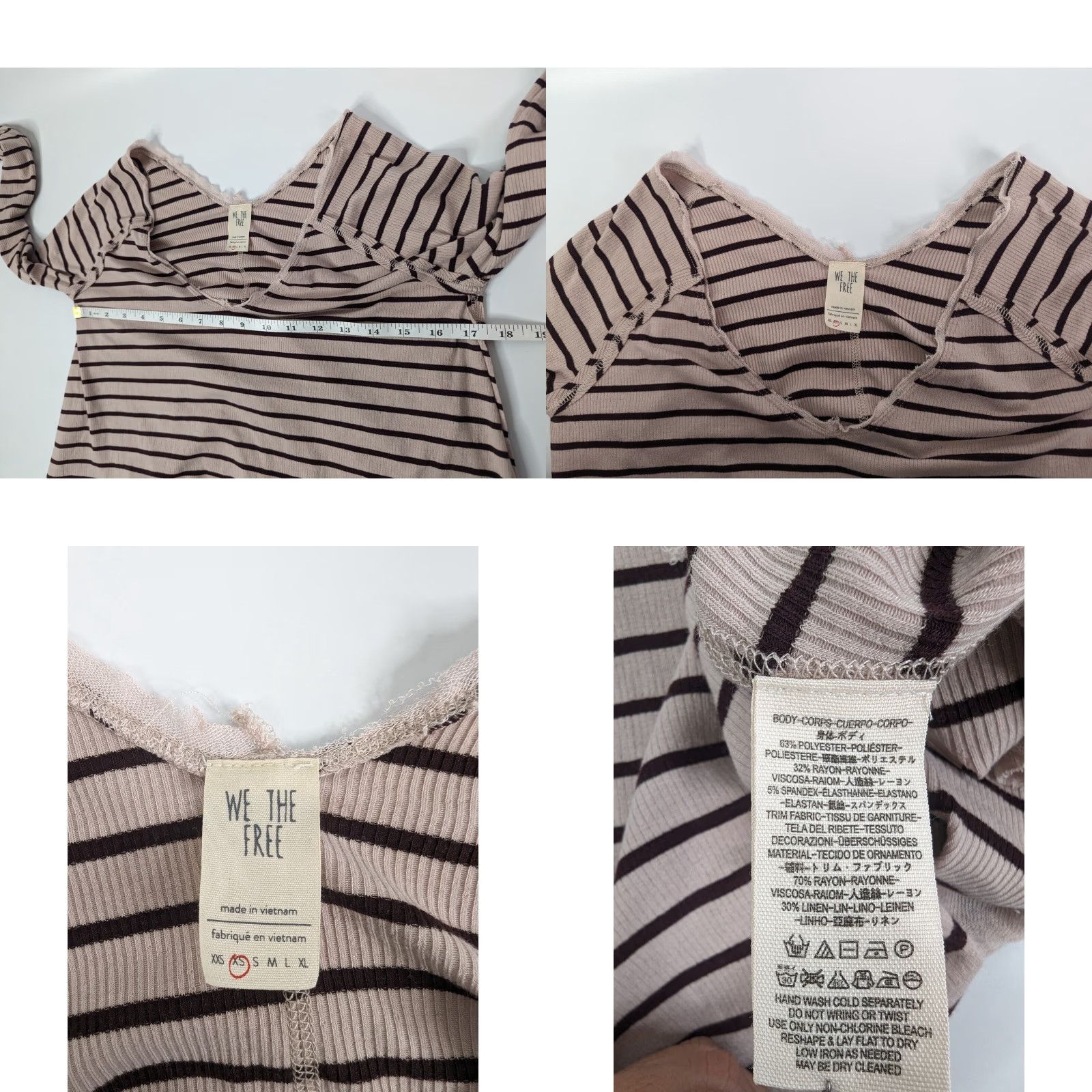 Vintage We The Free Long Sleeve Tangerine Tee Light Mauve Striped Top XS Pink Bohemian, We The Free Tunic, Relaxed Size XS / US 0-2 / IT 36-38 - 8 Thumbnail