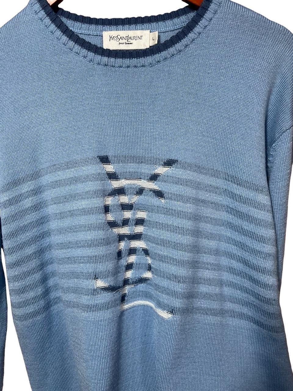 Yves Saint Laurent Yves Saint Laurent Pour Homme Big Logo Knit Sweater Blue Size US L / EU 52-54 / 3 - 7 Thumbnail