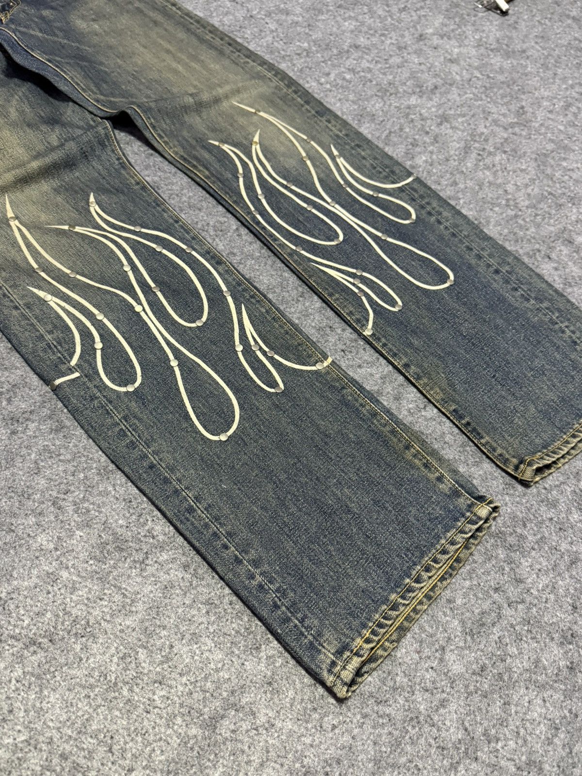 Big John × Edwin × Japanese Brand 90s Big John Studded Gemstone Tribal Flame Mud Wash Jeans Size US 30 / EU 46 - 10 Thumbnail