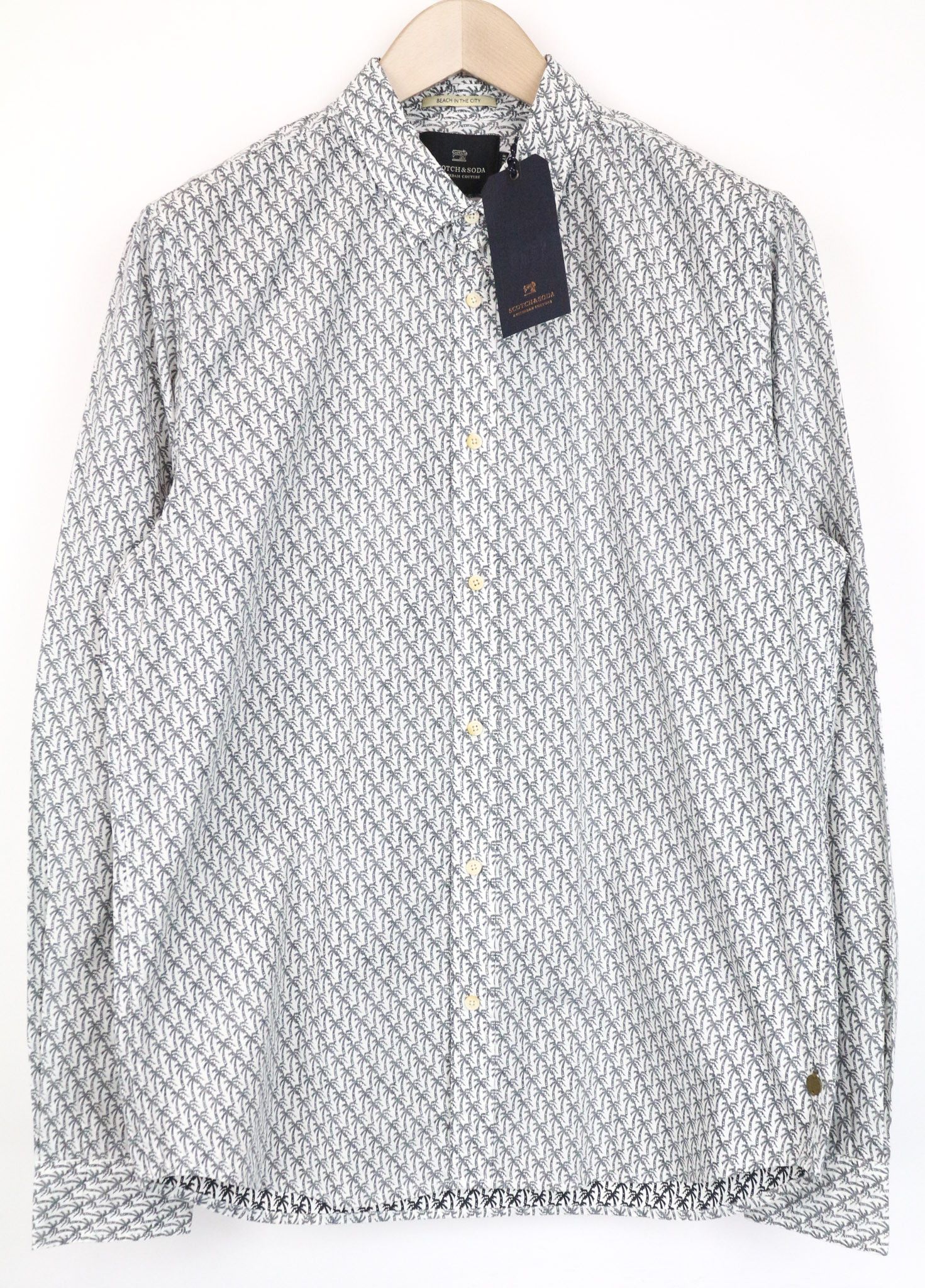 Scotch & Soda AMS COUTURE L Grey Cotton Palm Print Shirt 76186 Size US L / EU 52-54 / 3 - 1 Thumbnail