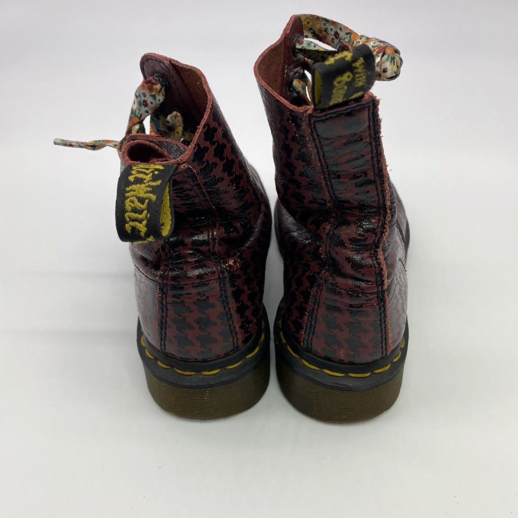 Dr. Martens VINTAGE? (No) Dr. Martens Pina Combat Boot Houndstooth Red Black Lace Up Mid-Calf Women Adult 7 US 38 EU 5 UK 5 B Black Red 90s Punk Boots womens Size US 5 / IT 35 - 4 Thumbnail