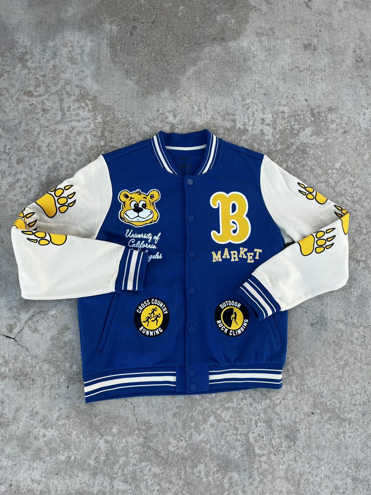 Highsnobiety × Market UCLA x Market x Highsnobiety Fleece Varsity Jacket - Blue Size US XL / EU 56 / 4 - 1 Thumbnail