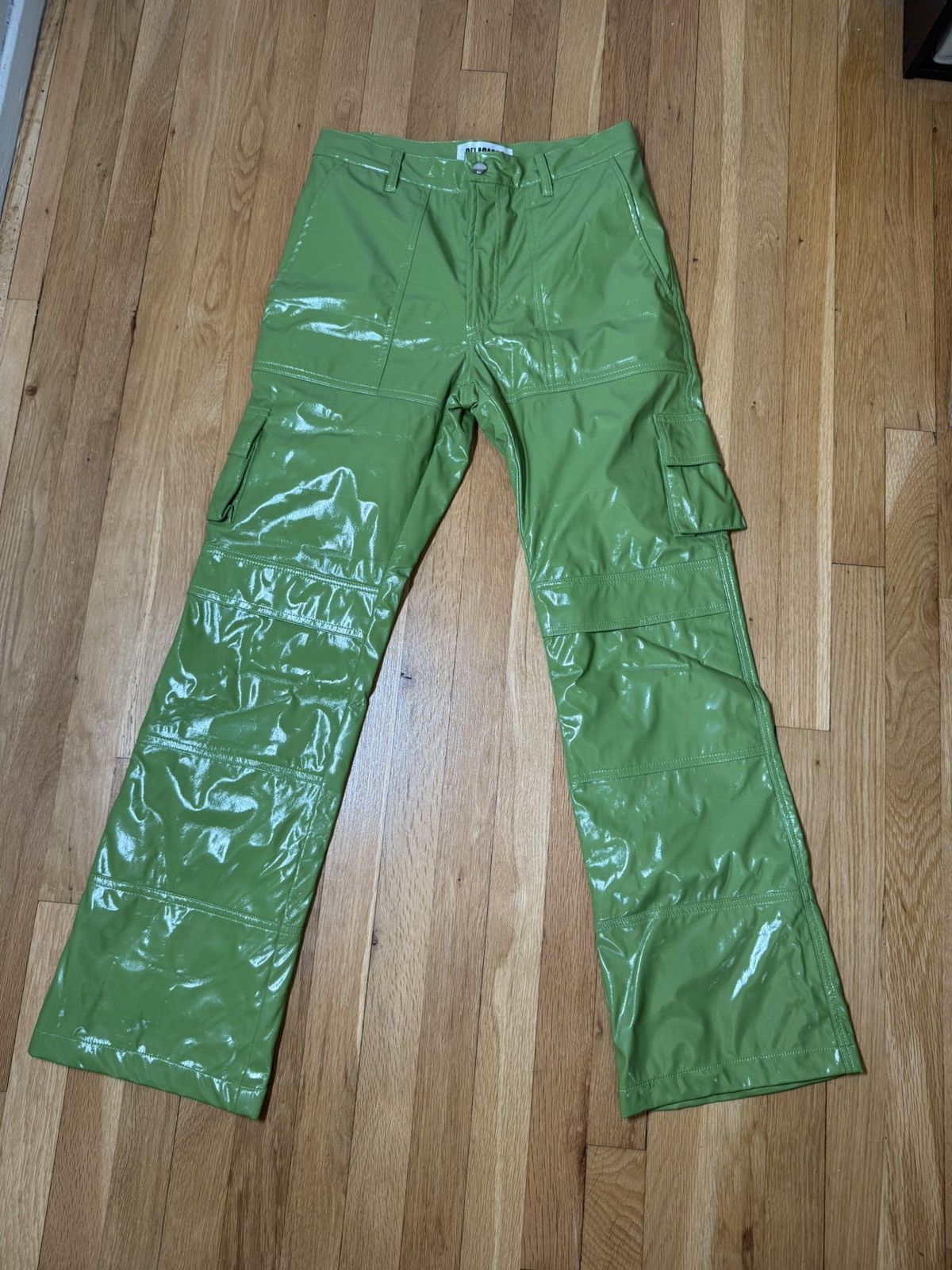 If Six Was Nine Delacasso Green Handmade Vinyl Cargo Pants Size US 30 / EU 46 - 2 Thumbnail