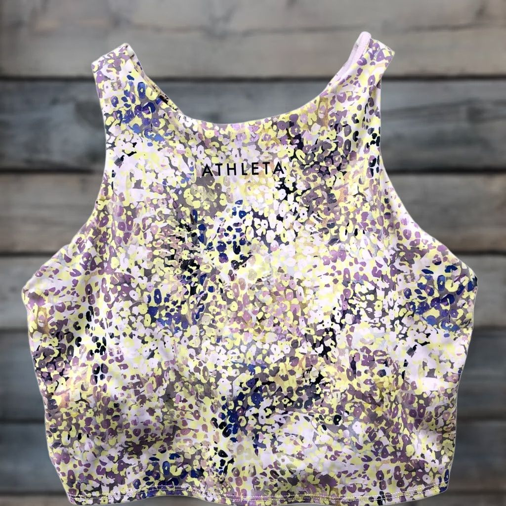 Athleta Athleta Sports Bra Womens M Purple Floral Printed Multicolor Longline Tank Size ONE SIZE - 1 Thumbnail