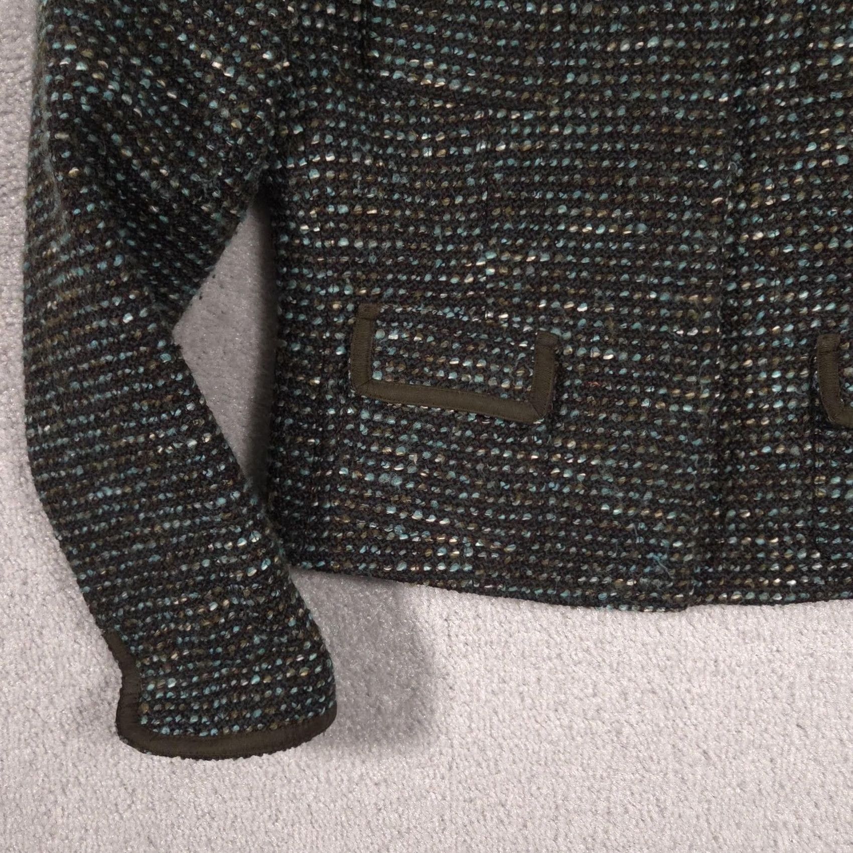 Vintage Peter Nygard Blazer Womens 4 Green Tweed Silk Lined Button Front Short Jacket Size 27" / US 4 / IT 40 - 4 Thumbnail